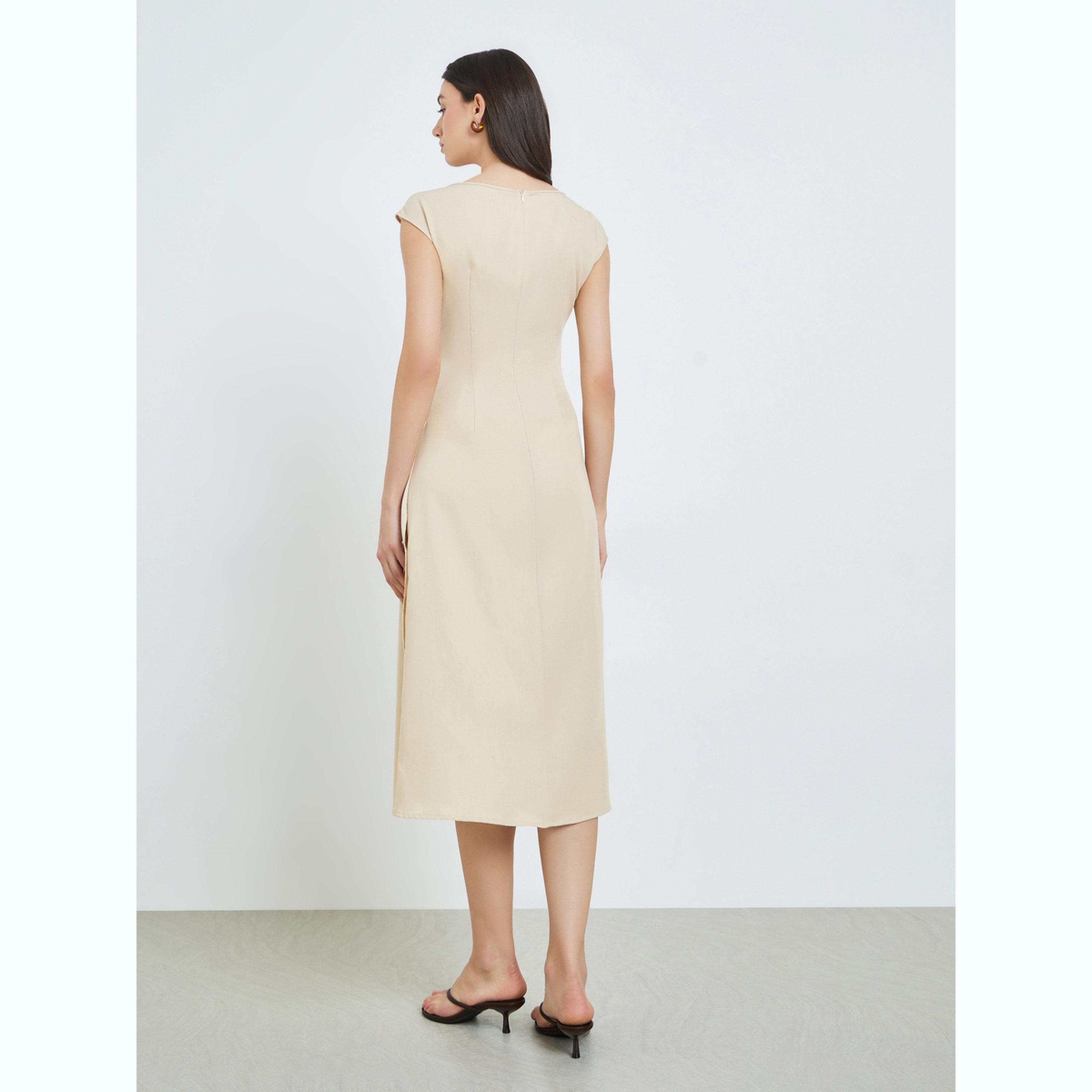 فستان ميدي سادة بأكمام منفوخة-women-clothing-dresses-image-4