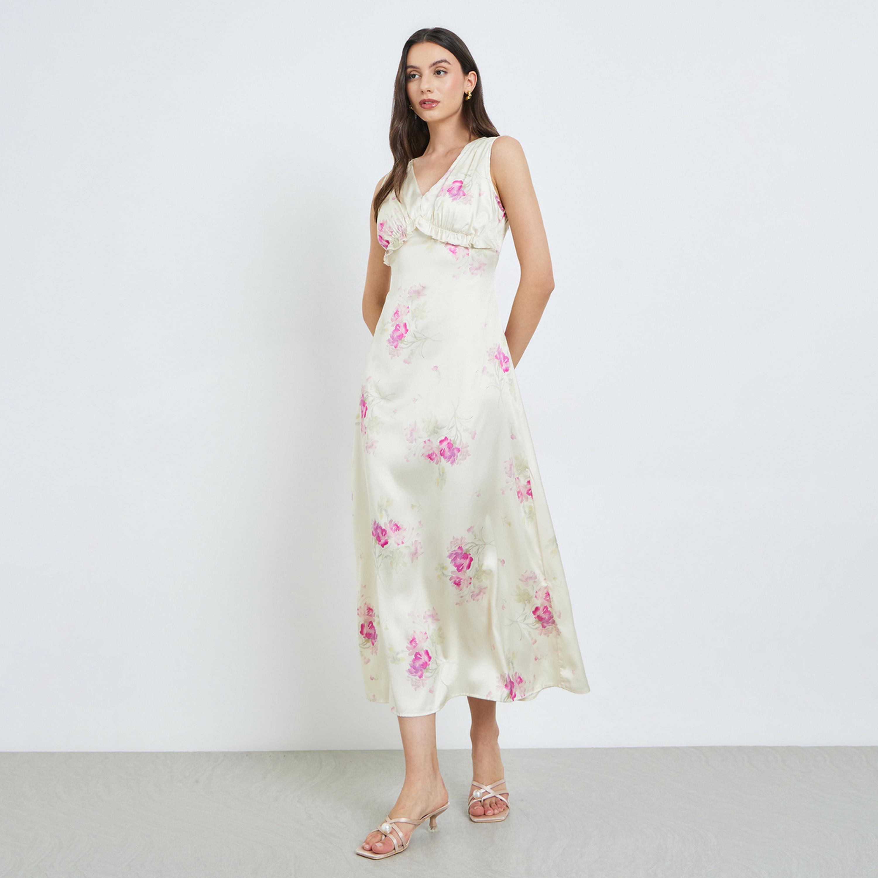 فستان طويل بدون أكمام بنقشة الزهور-women-clothing-dresses-image-1