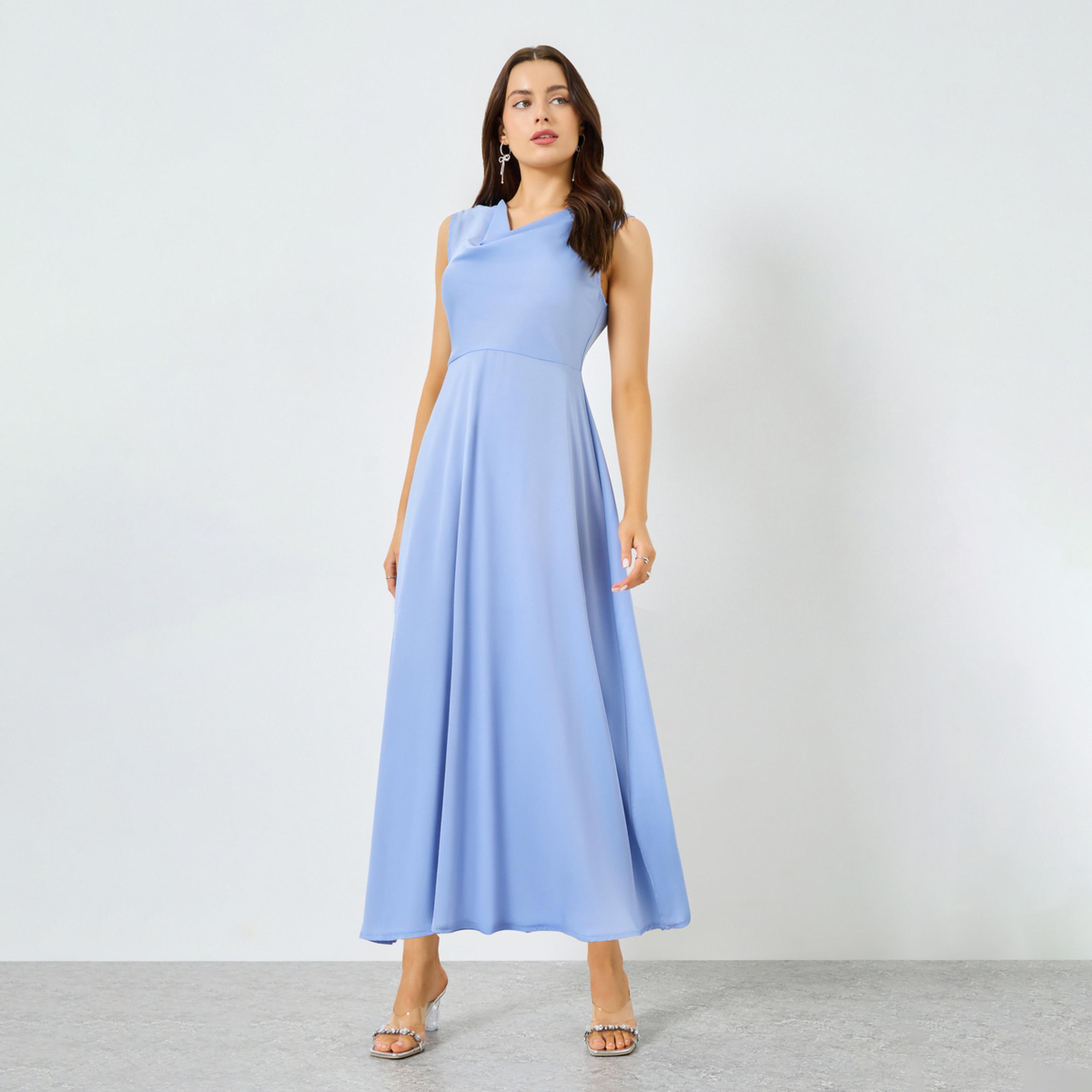 فستان طويل سادة بياقة منسدلة-women-clothing-dresses-image-1