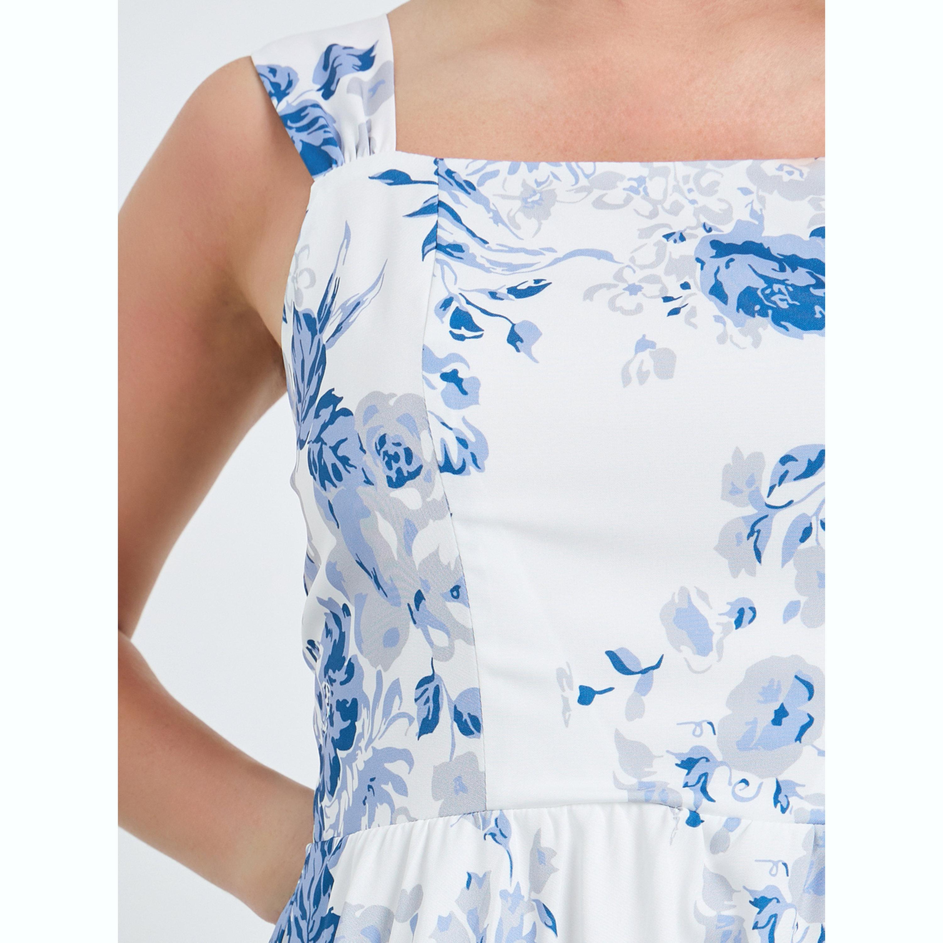 فستان ميدي بحمالات وياقة مربعة ونقشة الزهور-women-clothing-dresses-image-5