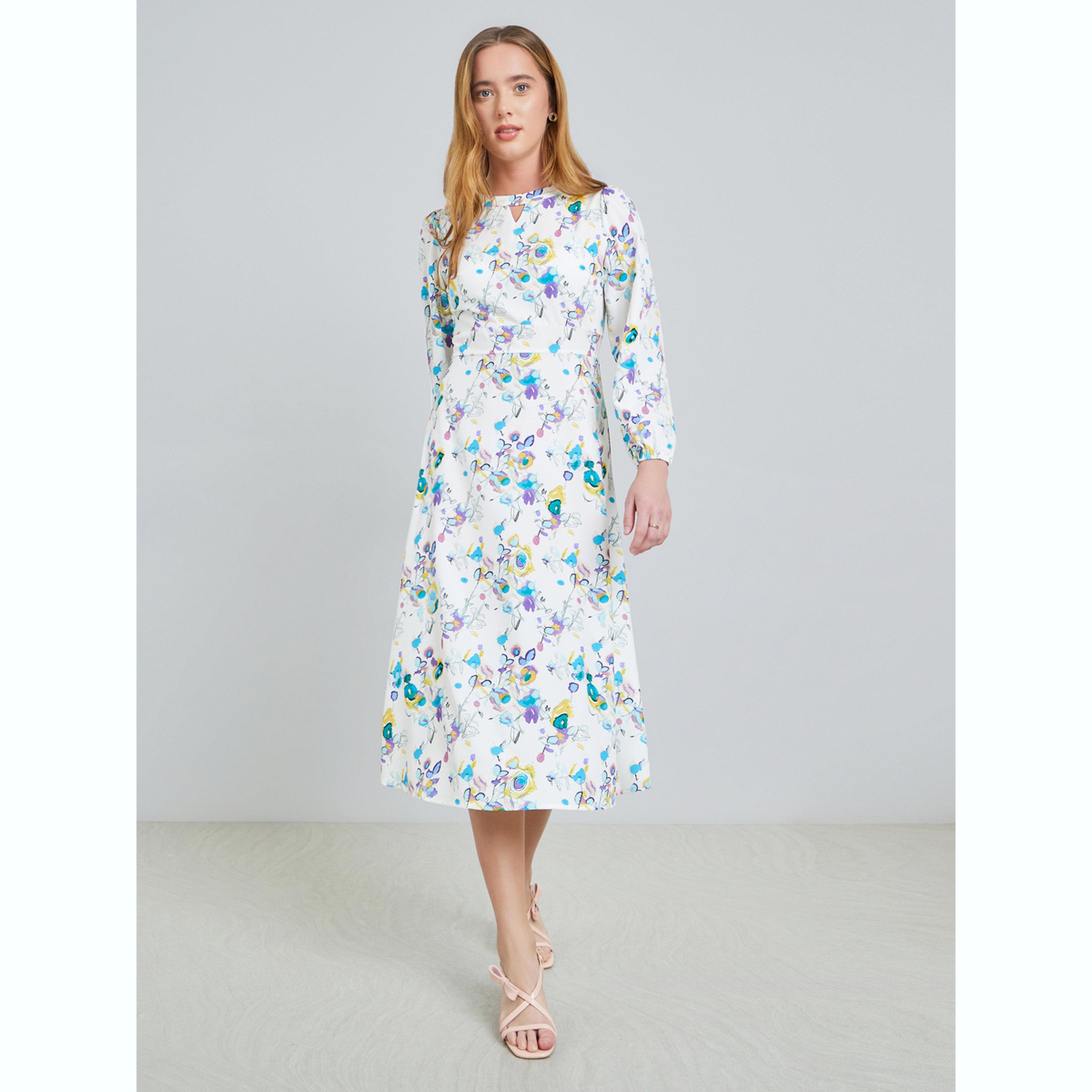 فستان ميدي بياقة بفتحة وطبعة كاملة-women-clothing-dresses-image-1