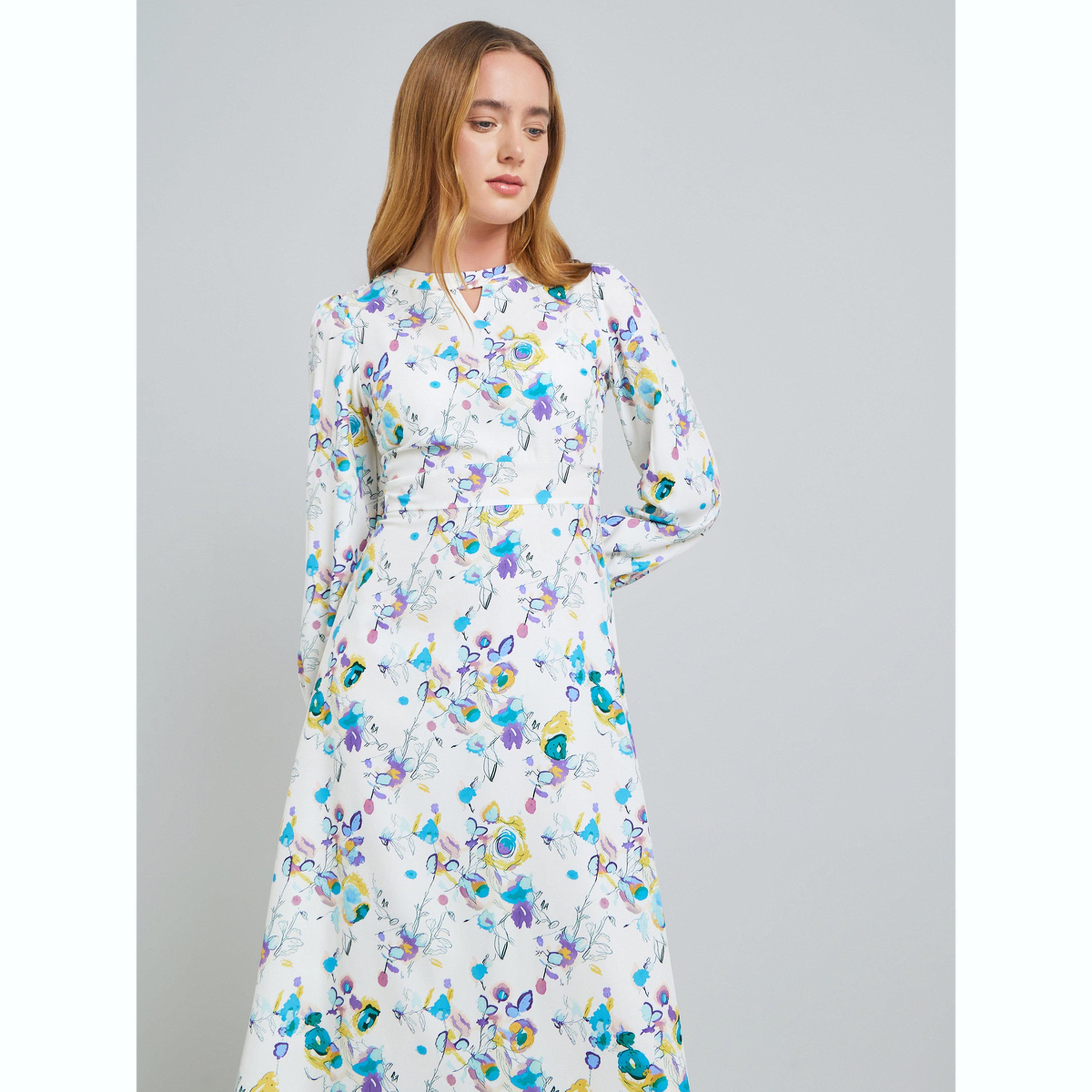 فستان ميدي بياقة بفتحة وطبعة كاملة-women-clothing-dresses-image-2