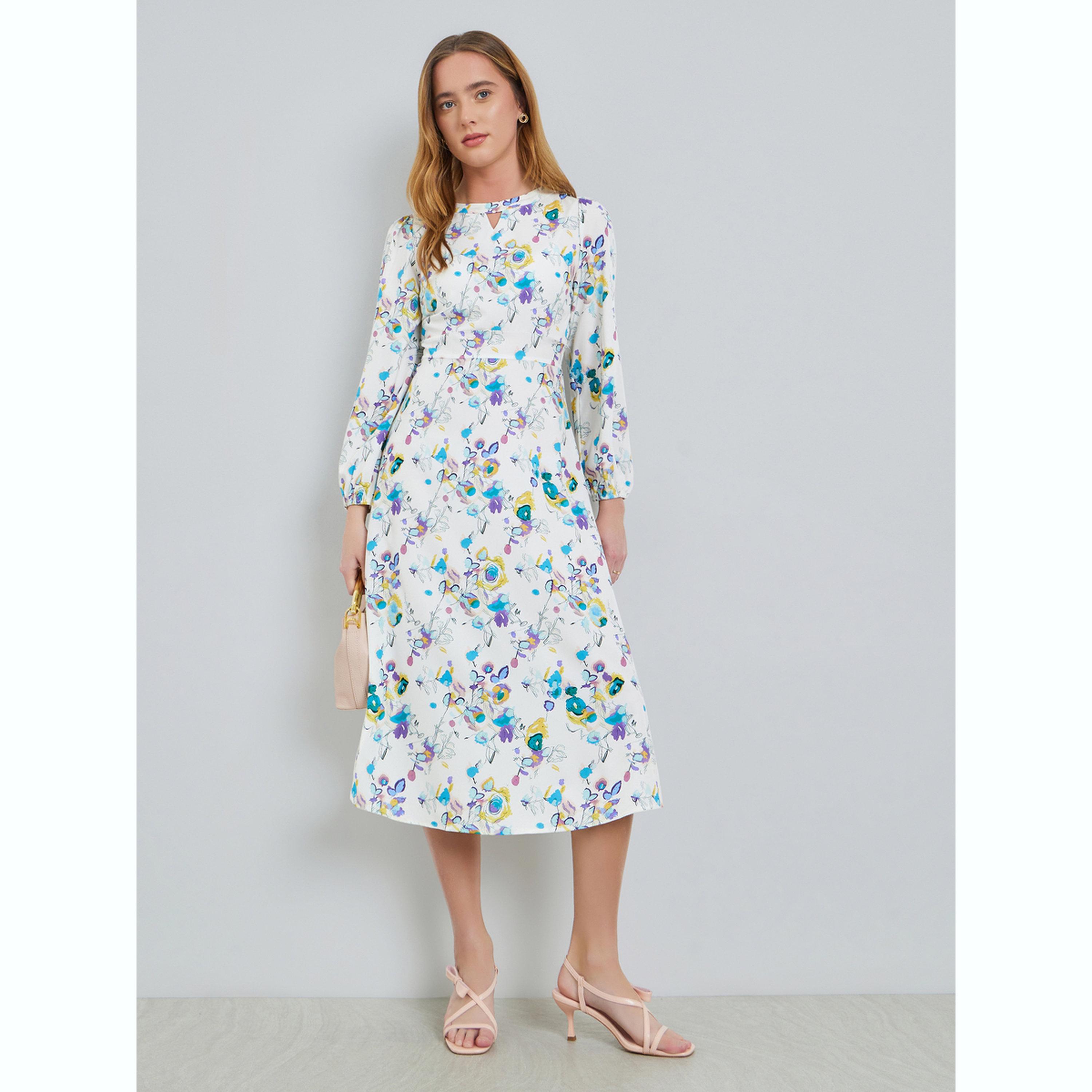 فستان ميدي بياقة بفتحة وطبعة كاملة-women-clothing-dresses-image-3