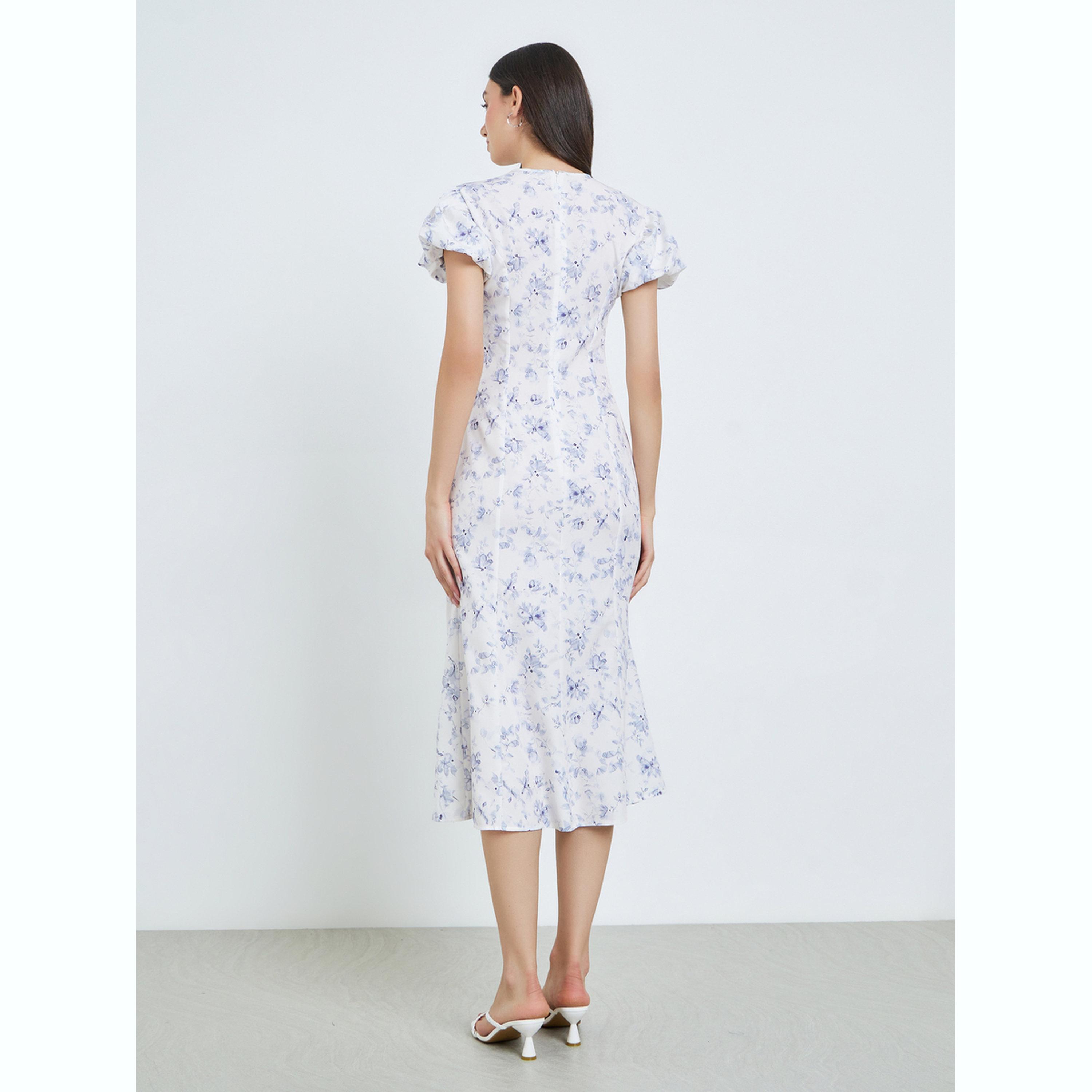 فستان ميدي بنقشة الزهور وأكمام منفوخة-women-clothing-dresses-image-4