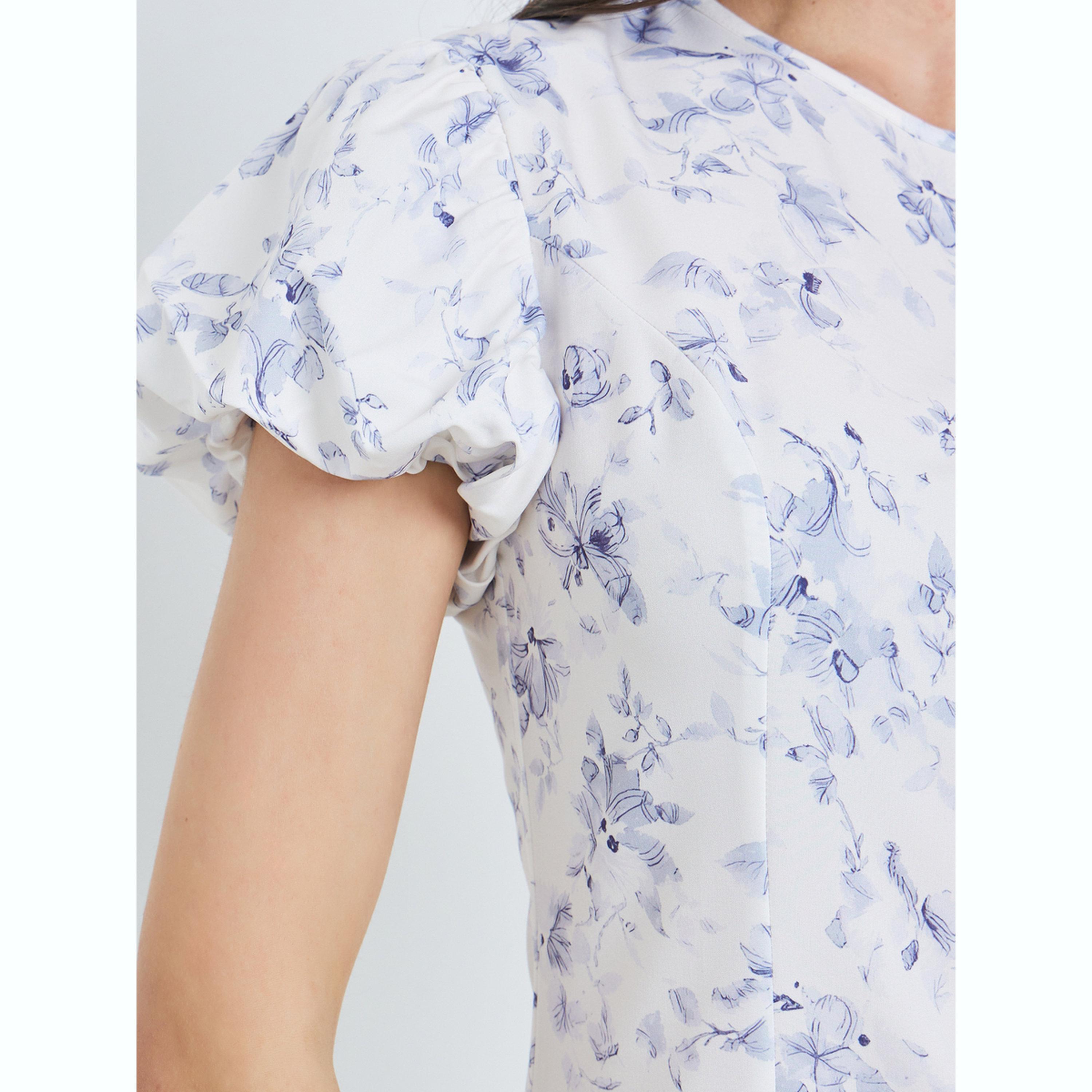 فستان ميدي بنقشة الزهور وأكمام منفوخة-women-clothing-dresses-image-5