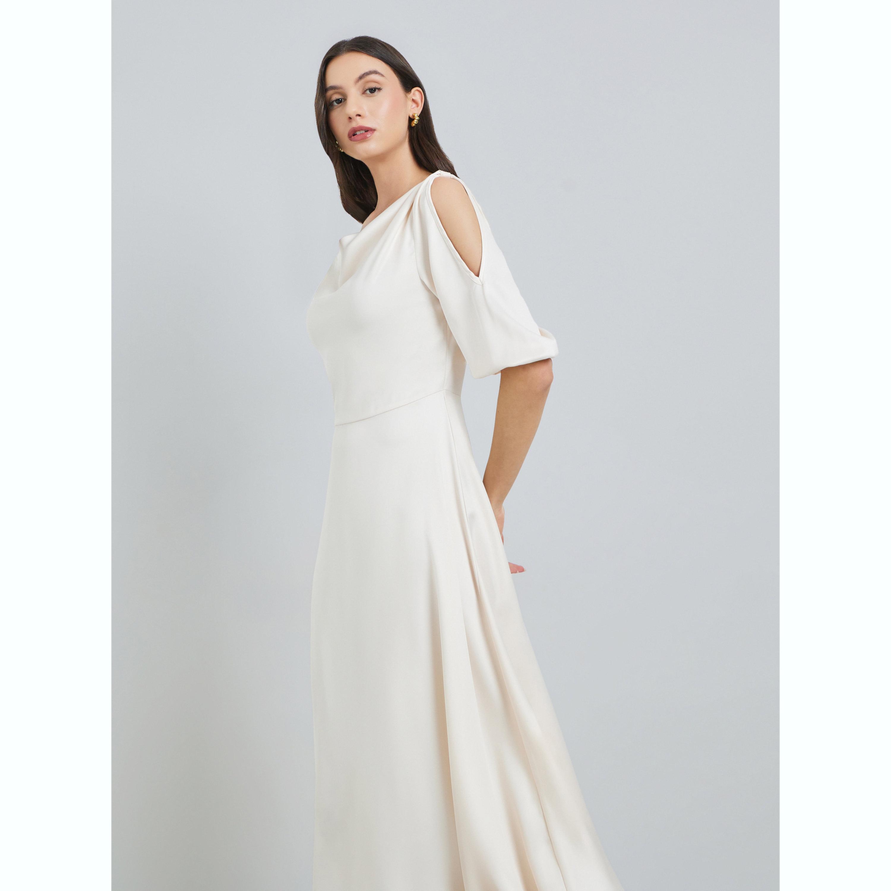 فستان ميدي سادة بياقة منسدلة-women-clothing-dresses-image-3
