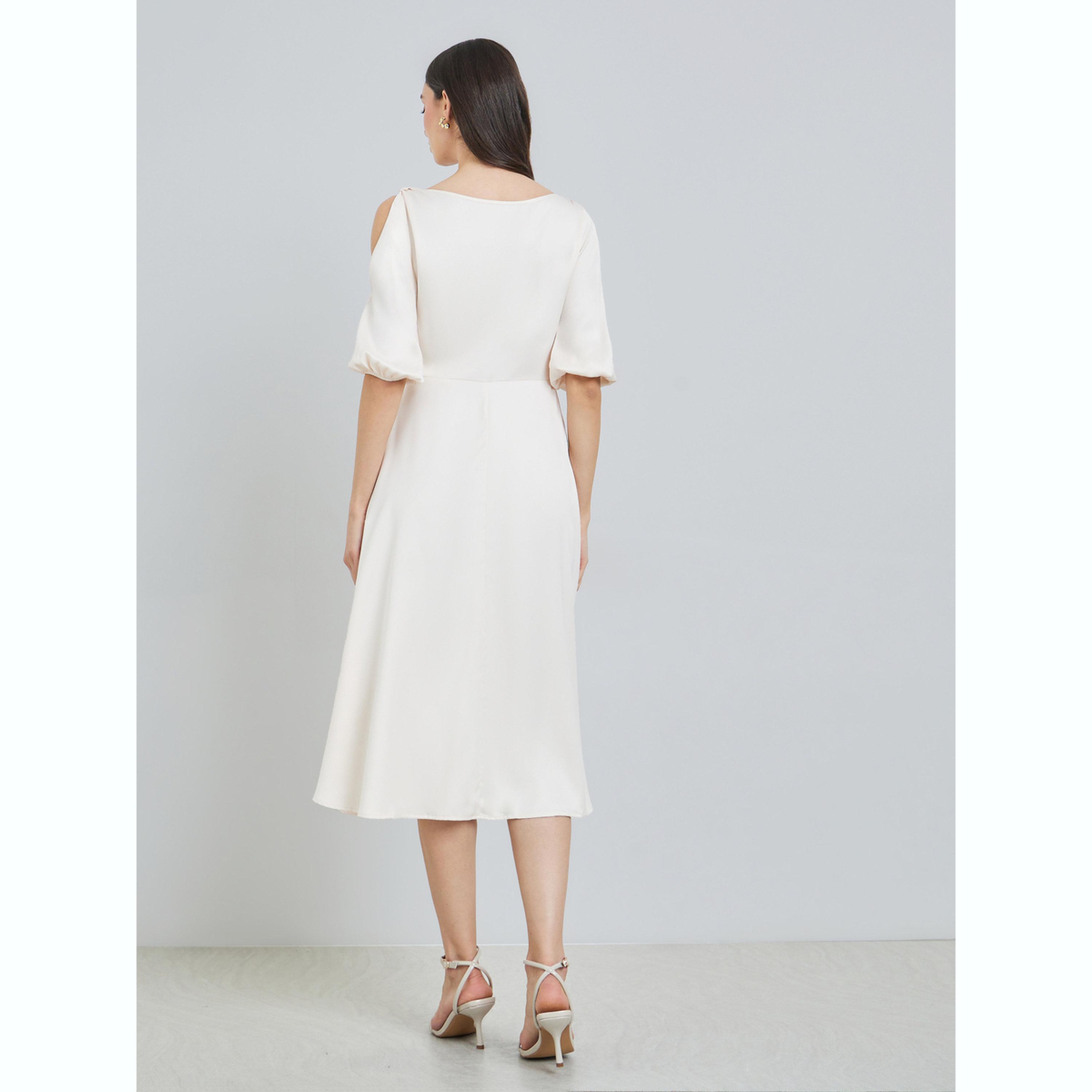 فستان ميدي سادة بياقة منسدلة-women-clothing-dresses-image-4