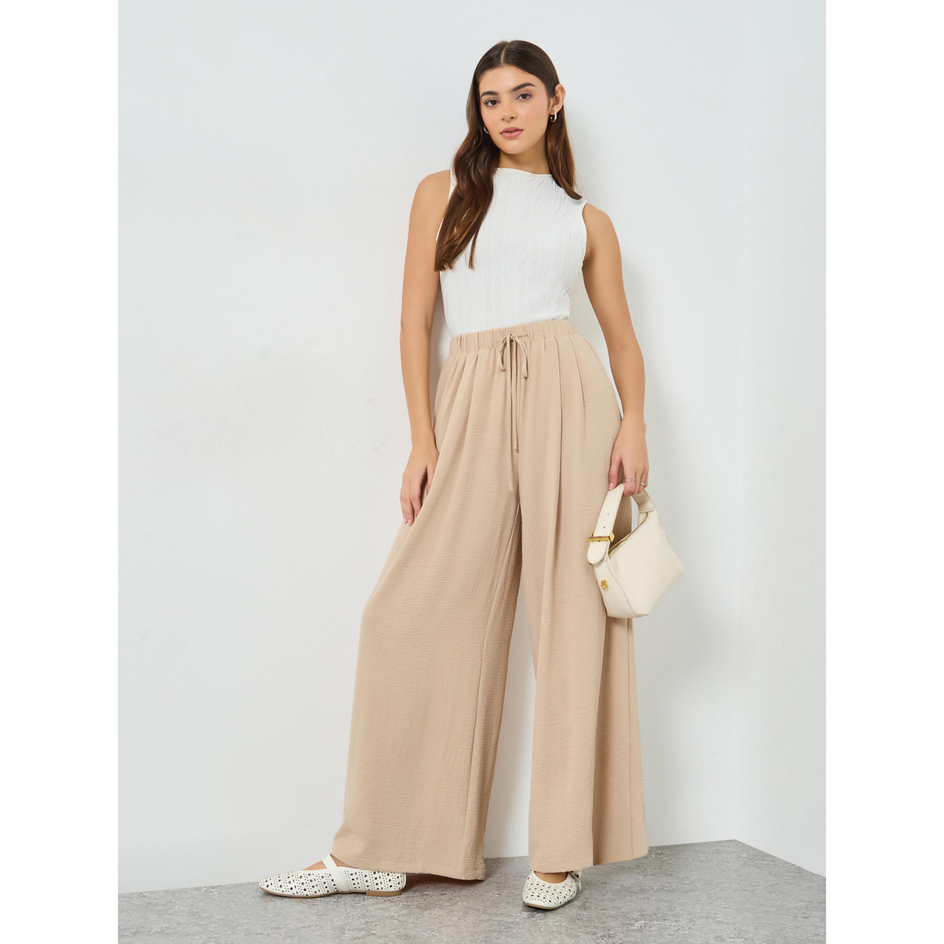 بنطال بأرجل واسعة وبكسرات-women-clothing-bottoms-joggers-image-2