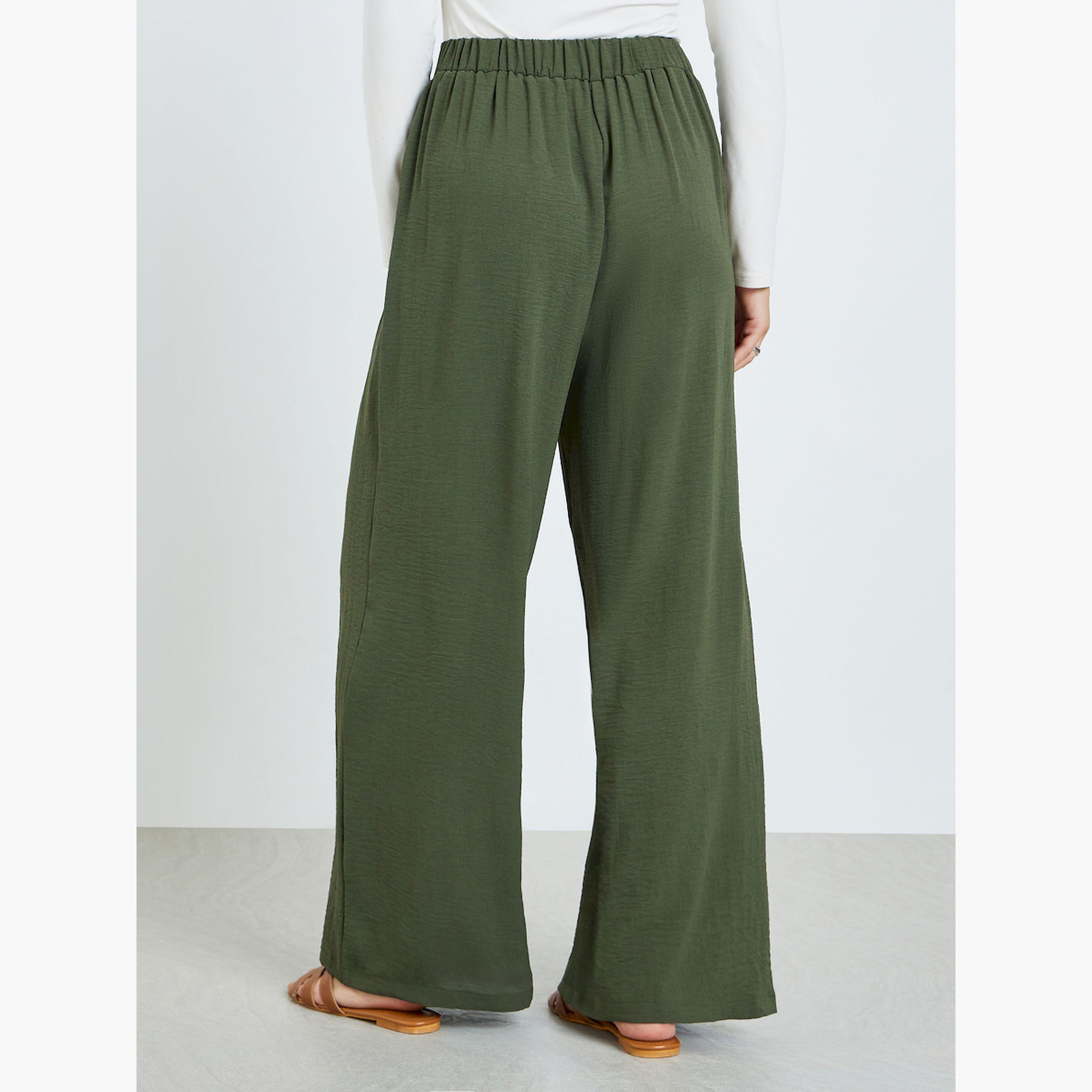 Take Two Dark Green Pleated Wide Leg Pants with Drawstring-women-clothing-bottoms-trousers-image-4