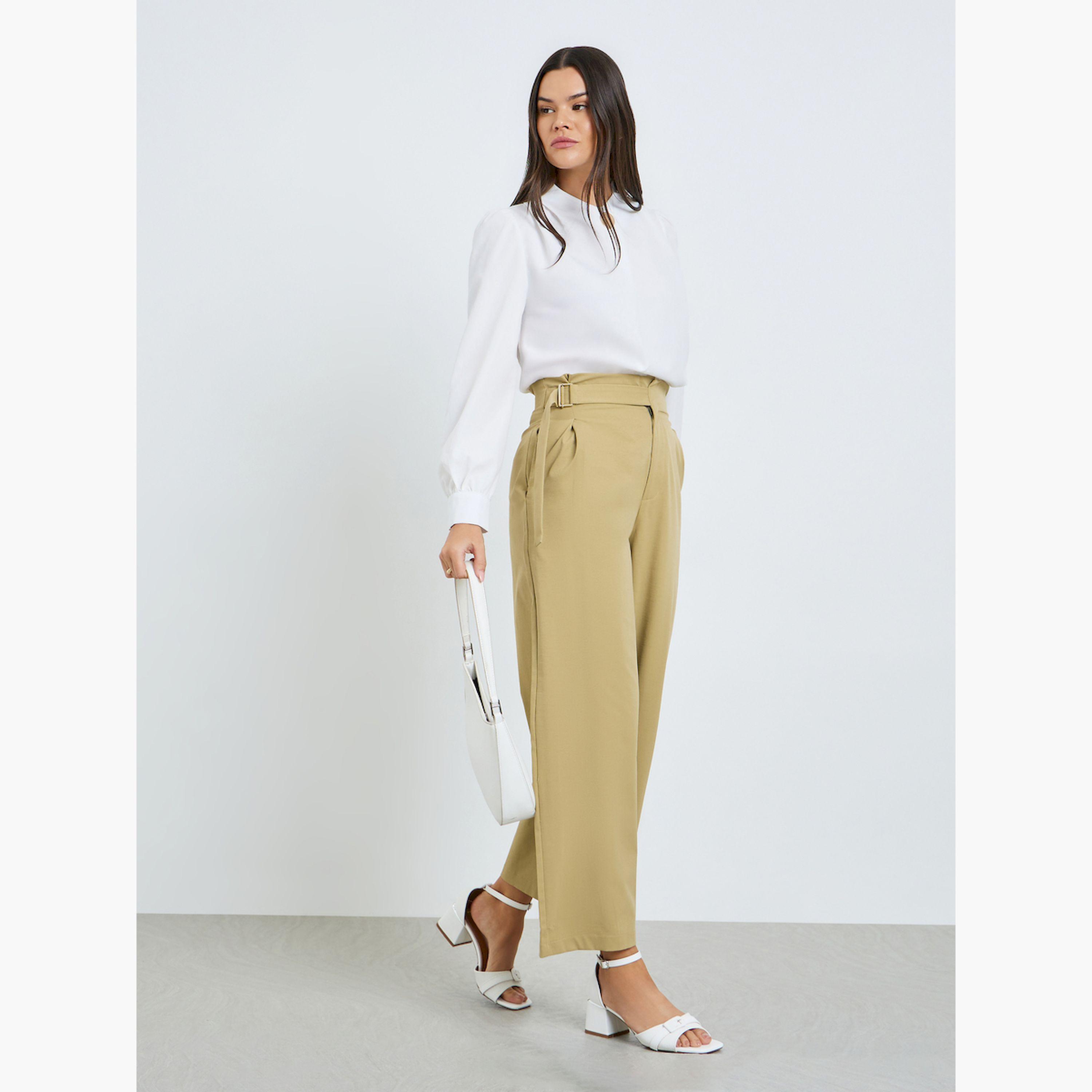 Take Two Beige Belted High Waist Wide Leg Pants-women-clothing-bottoms-trousers-image-2