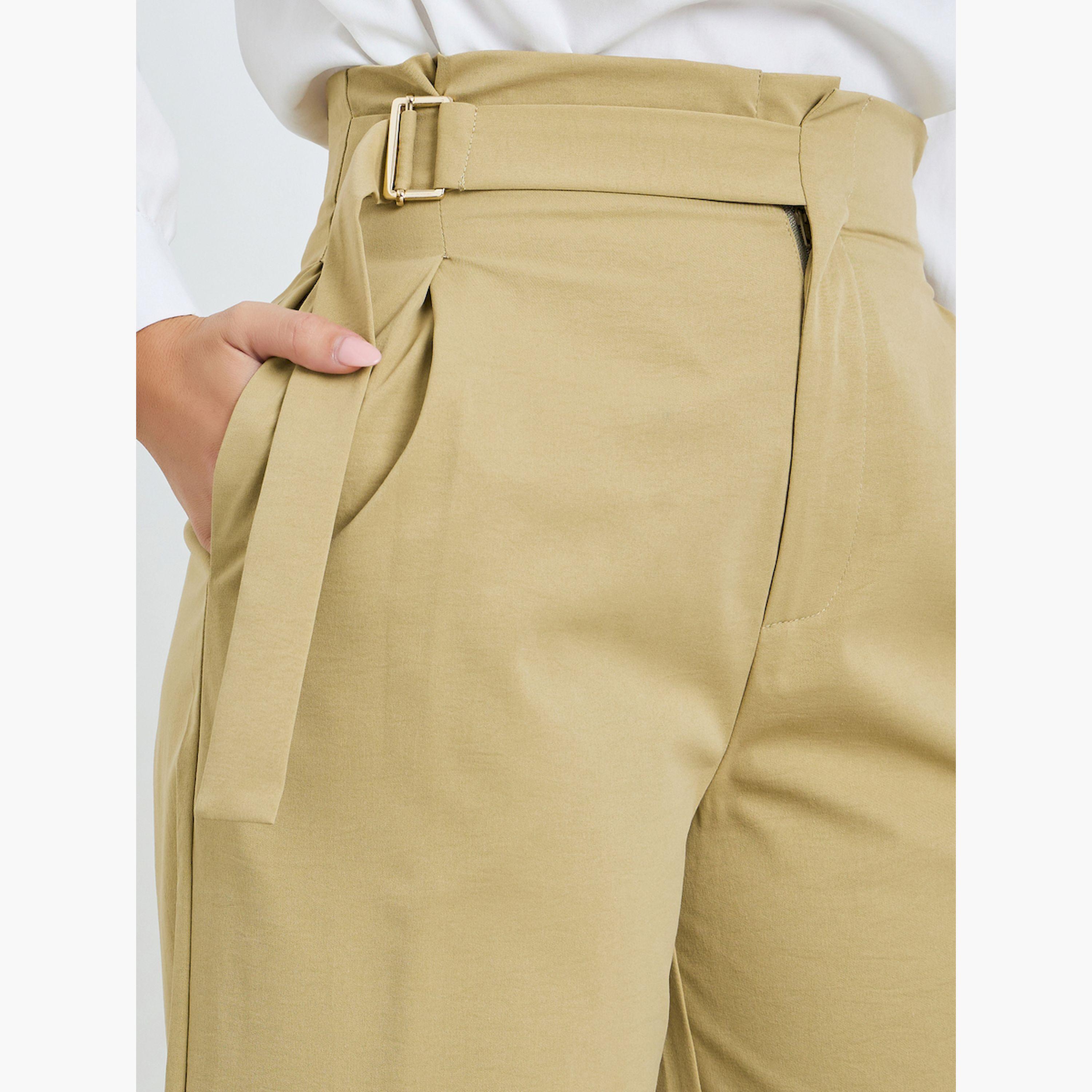 بنطال بيج بخصر مرتفع وحزام واسع الساق-women-clothing-bottoms-trousers-image-3