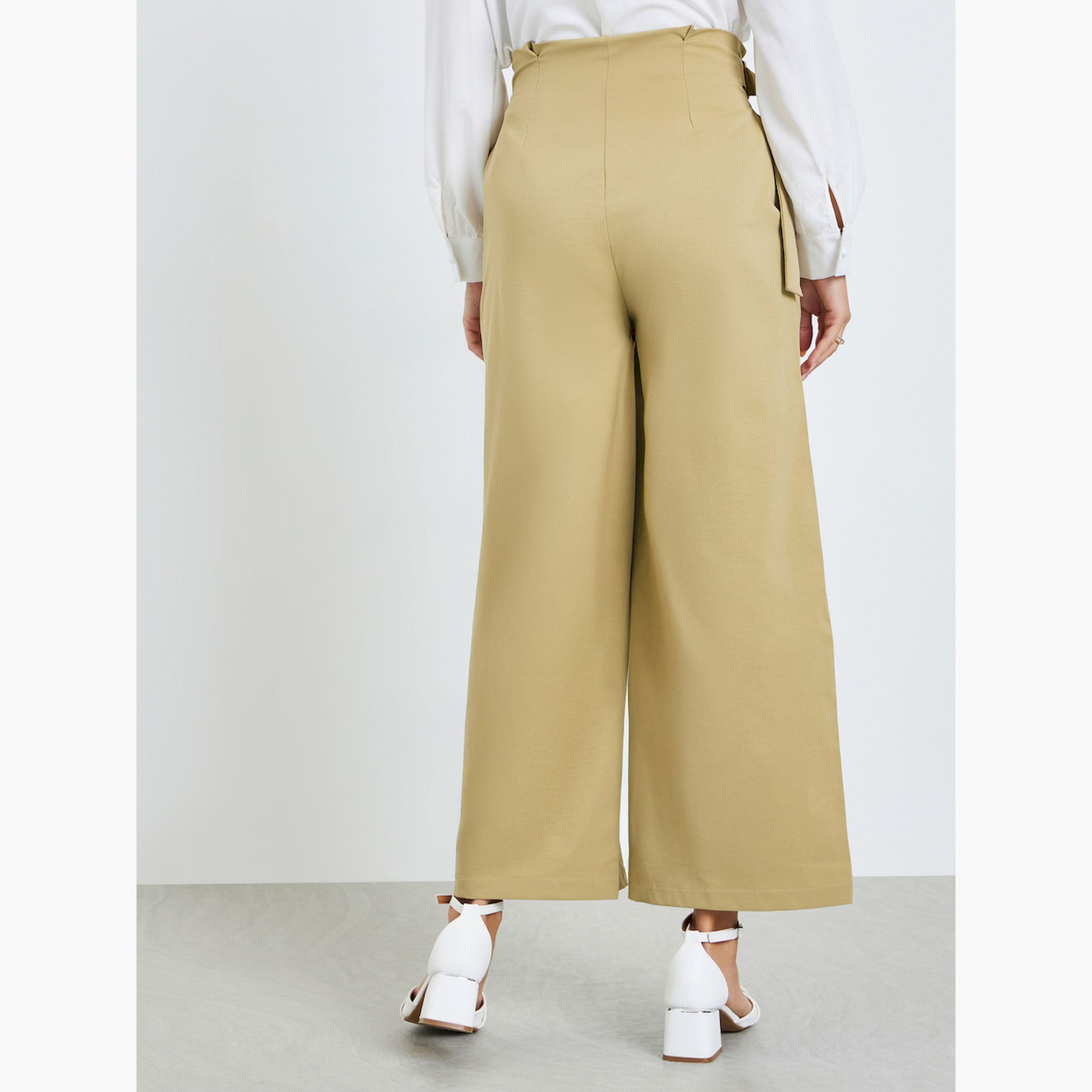 بنطال بيج بخصر مرتفع وحزام واسع الساق-women-clothing-bottoms-trousers-image-4