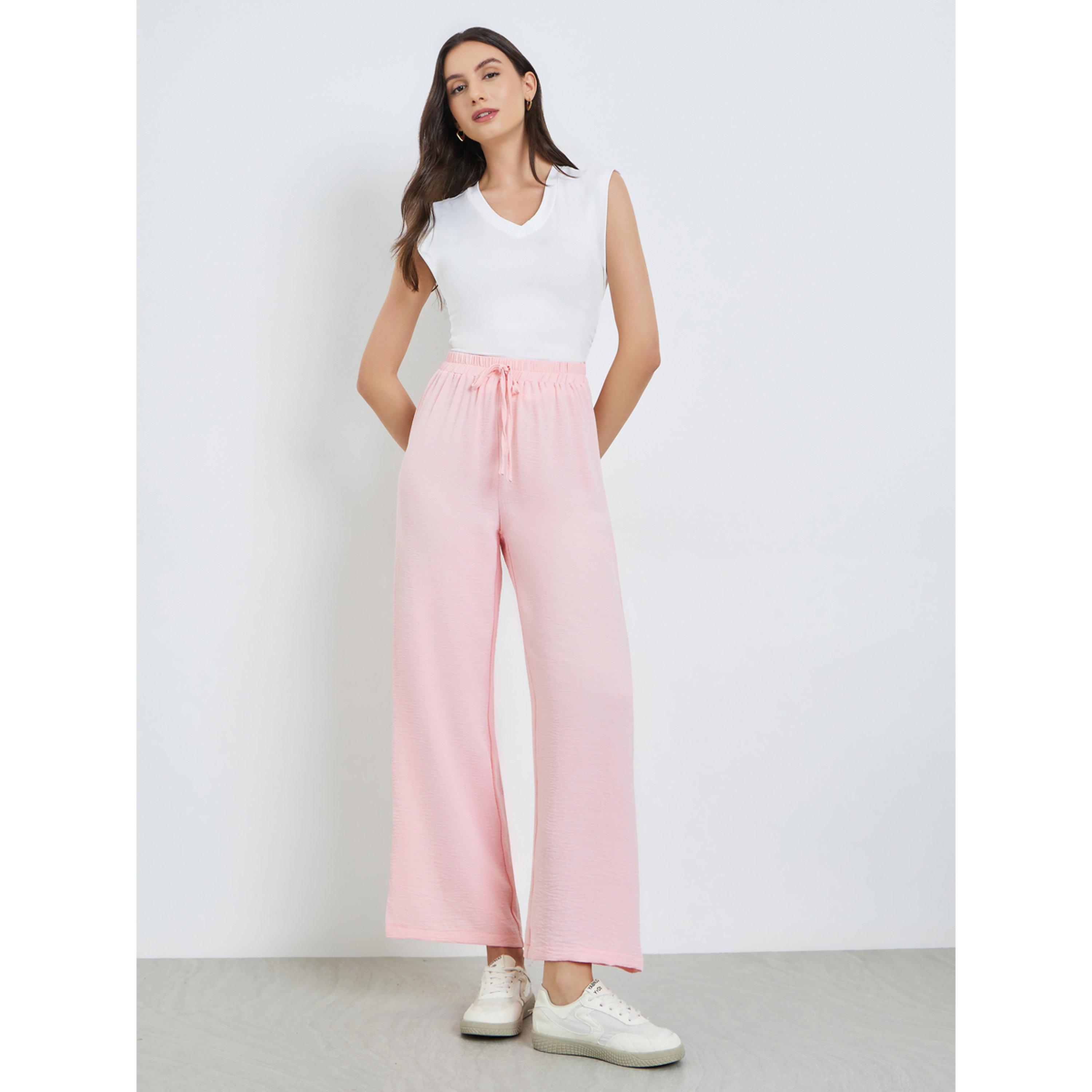 Take Two Light Pink Solid Straight Leg Pants-women-clothing-bottoms-joggers-image-2