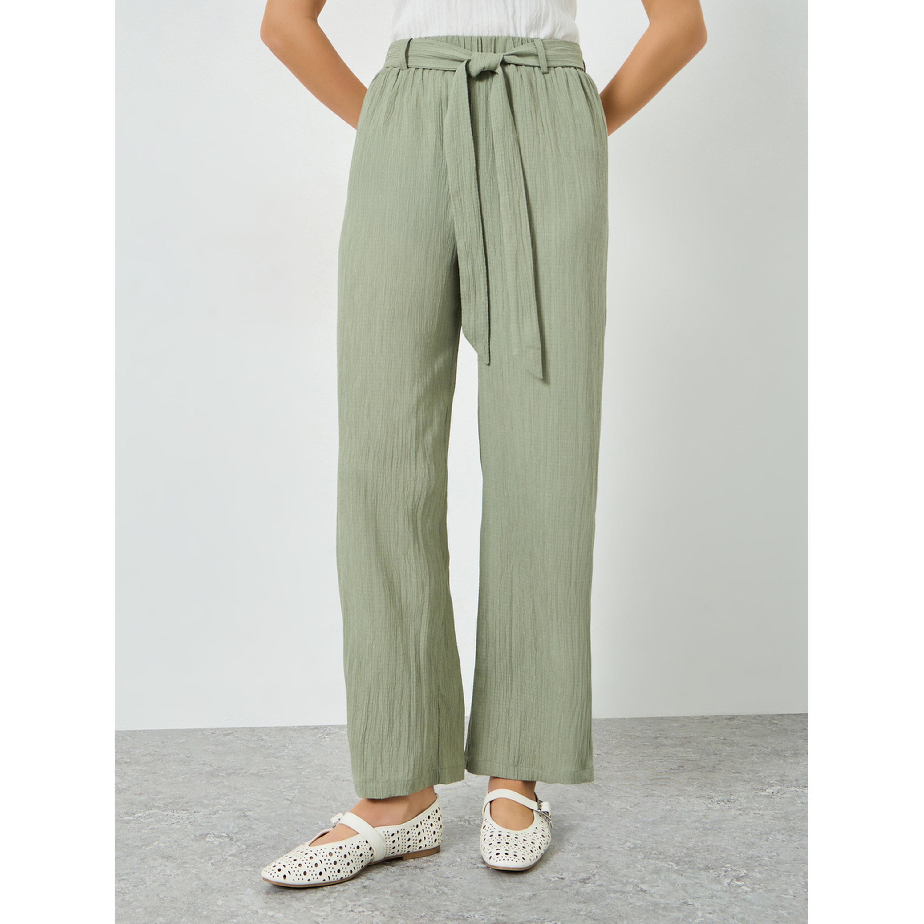 بنطال بقصة مستقيمة وخصر مطاطي مع حزام-women-clothing-bottoms-joggers-image-1
