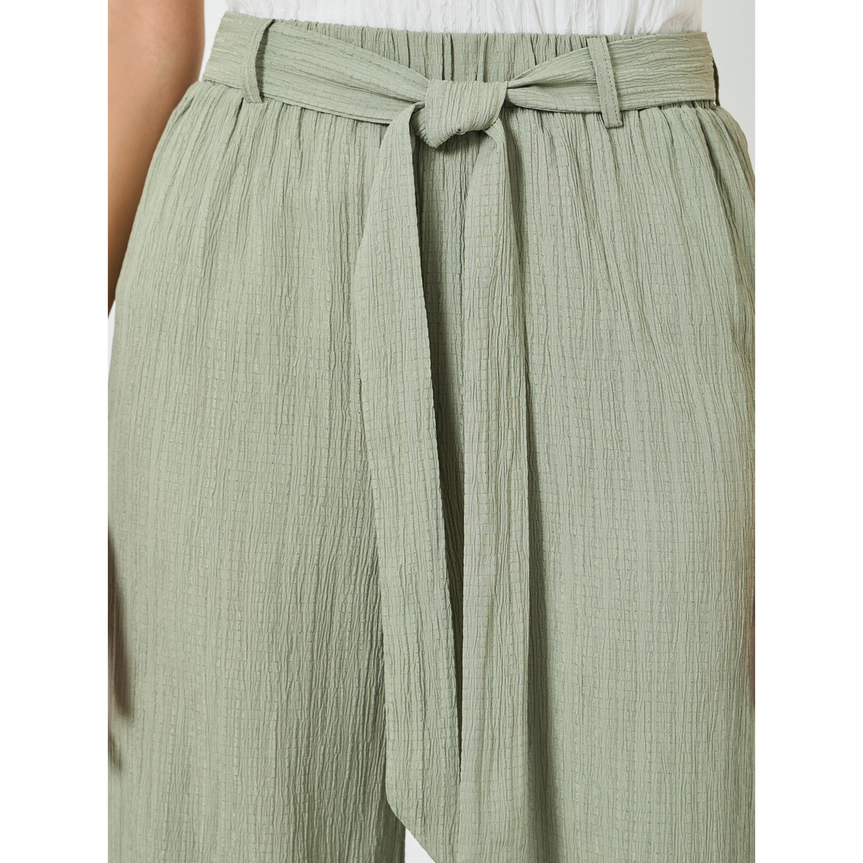 بنطال بقصة مستقيمة وخصر مطاطي مع حزام-women-clothing-bottoms-joggers-image-3