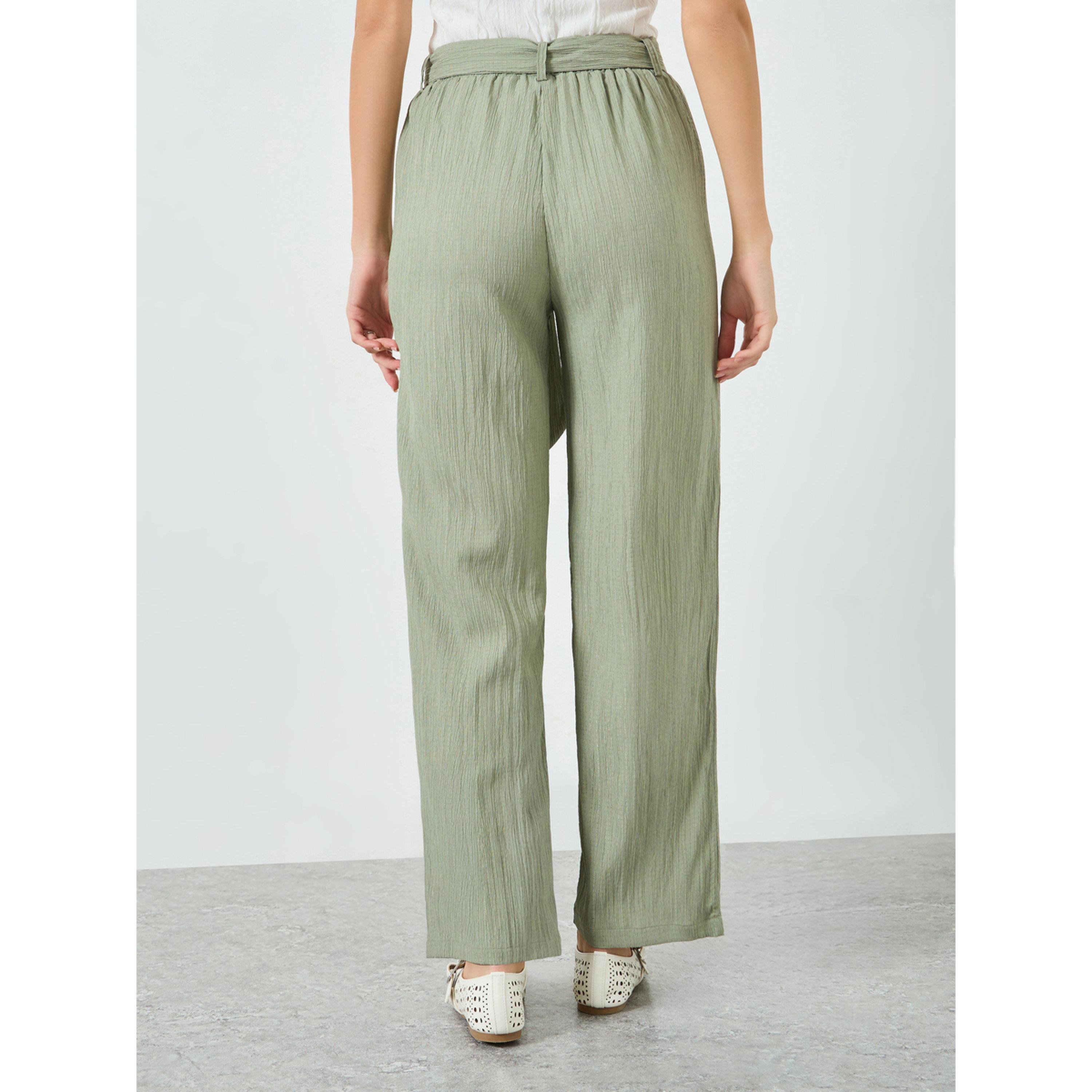 بنطال بقصة مستقيمة وخصر مطاطي مع حزام-women-clothing-bottoms-joggers-image-4