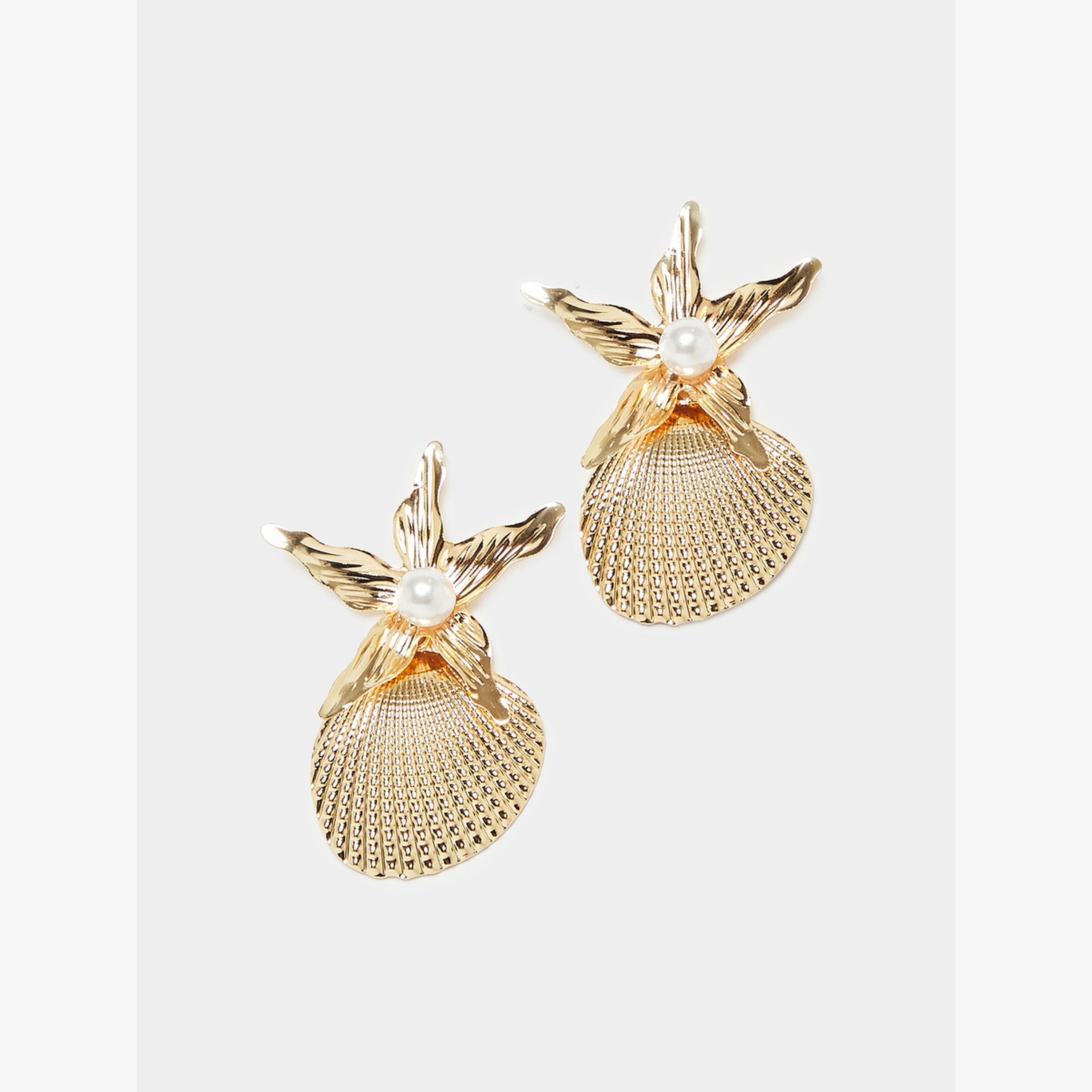 أقراط متدلية بزهور وأصداف-women-watchesandjewellery-jewellery-earrings-image-1