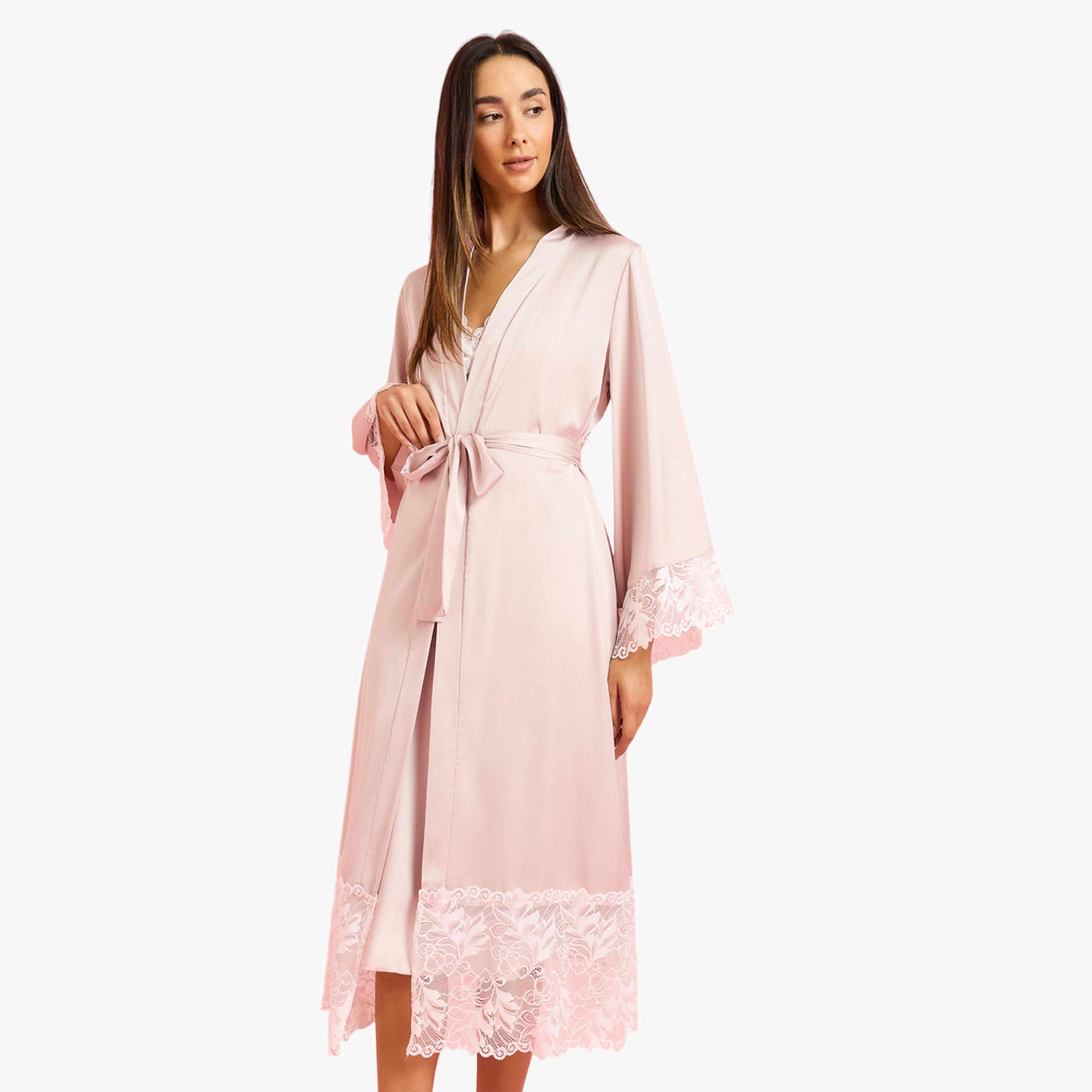 مجموعة من قميص نوم بحمالات ودانتيل مع روب-women-clothing-nightwear-robes-image-1