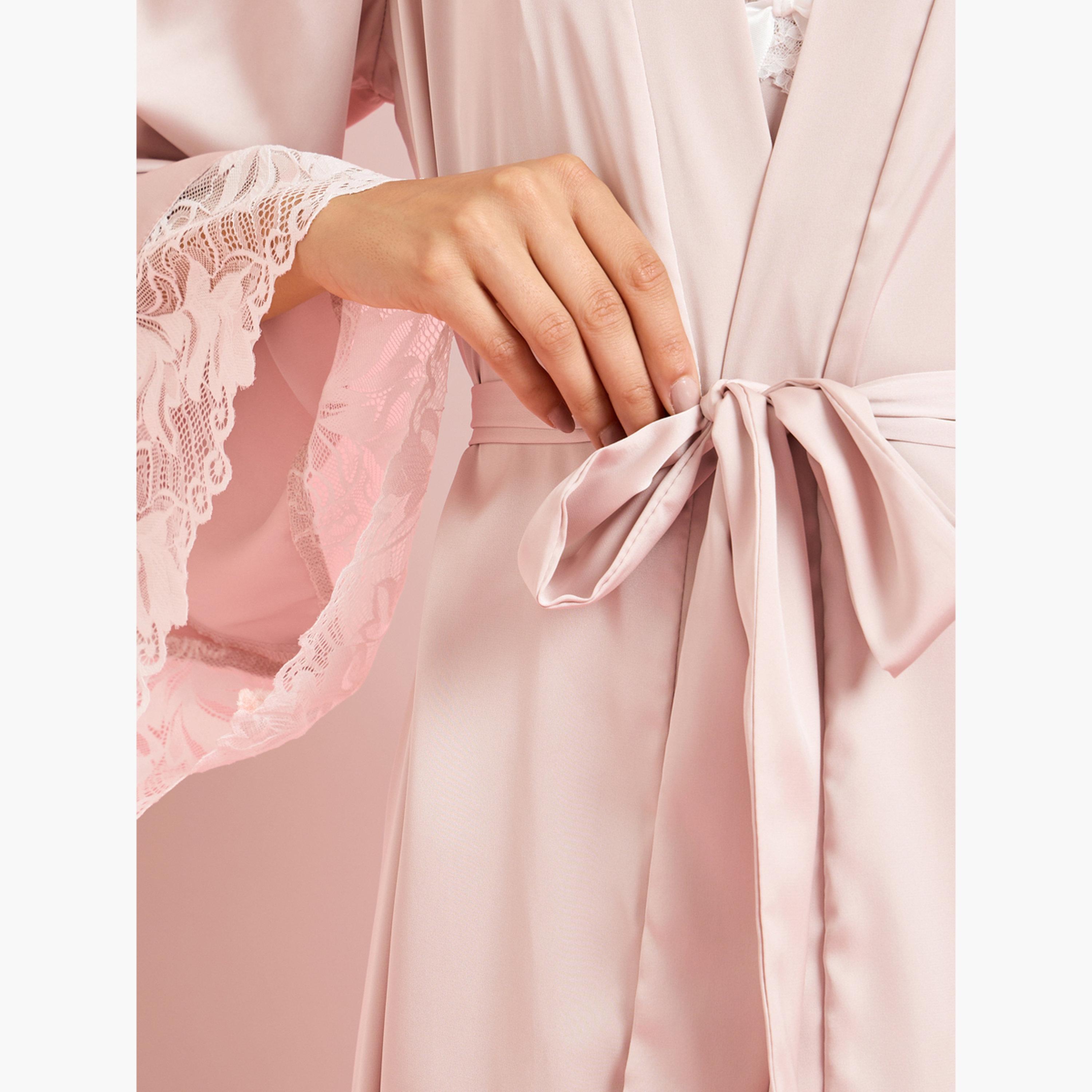 مجموعة من قميص نوم بحمالات ودانتيل مع روب-women-clothing-nightwear-robes-image-7