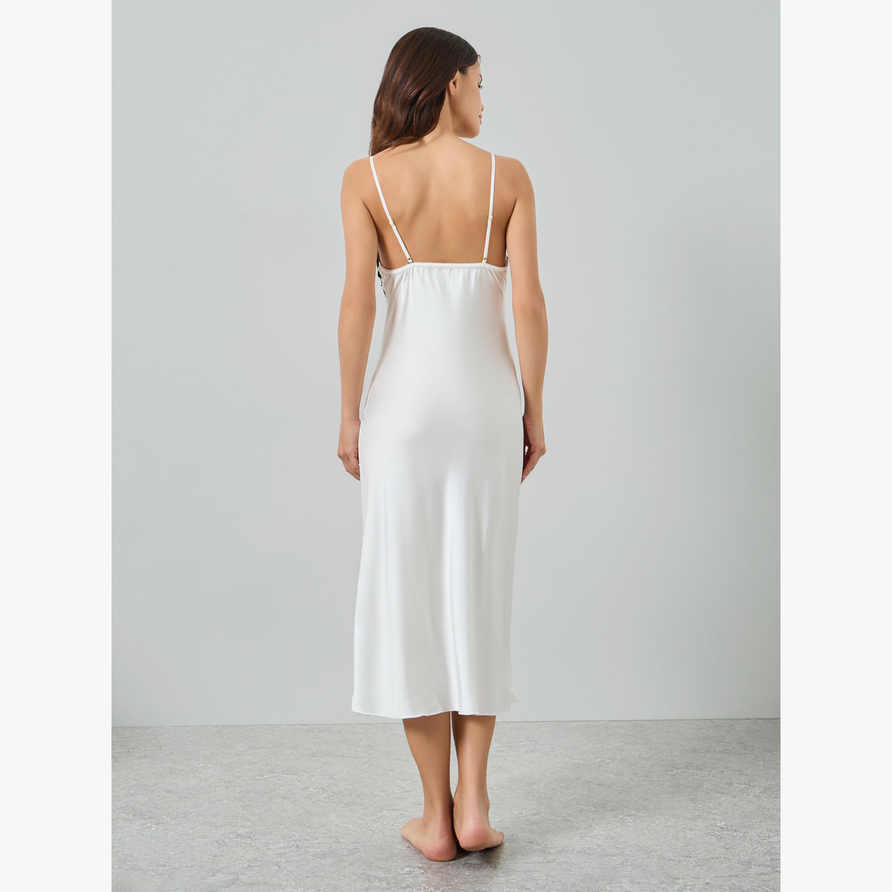 Styli Satin Lace Trim Strappy Slipdress with Robe Set-women-clothing-nightwear-pyjamas-longsets-image-5