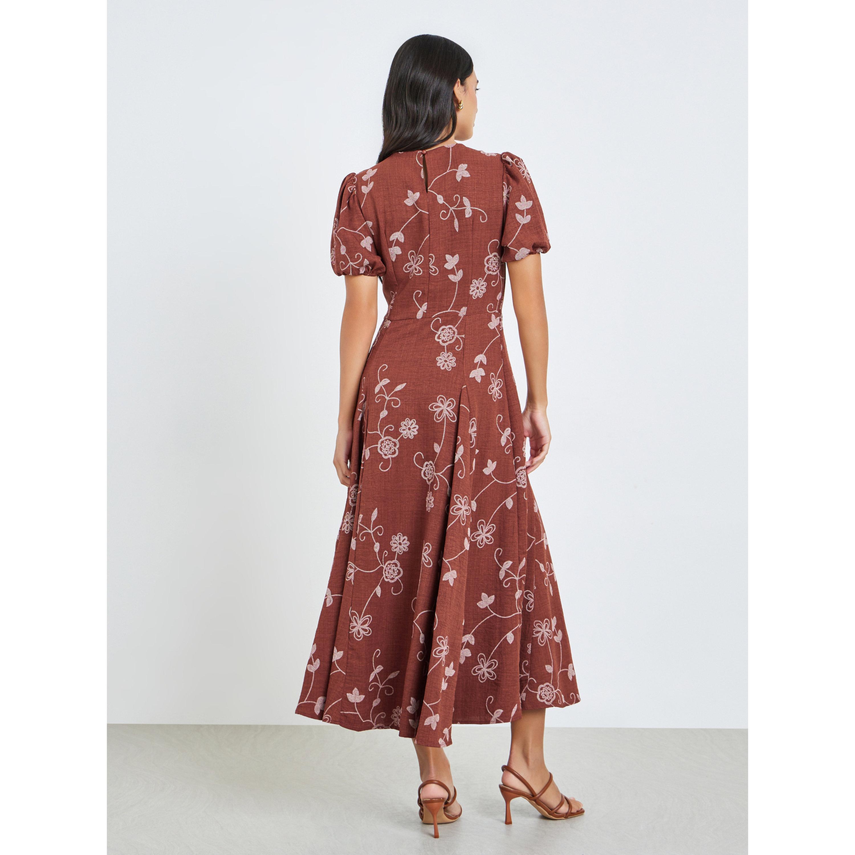 Styli Rust Floral Puff Sleeves Maxi Dress-women-clothing-dresses-image-4