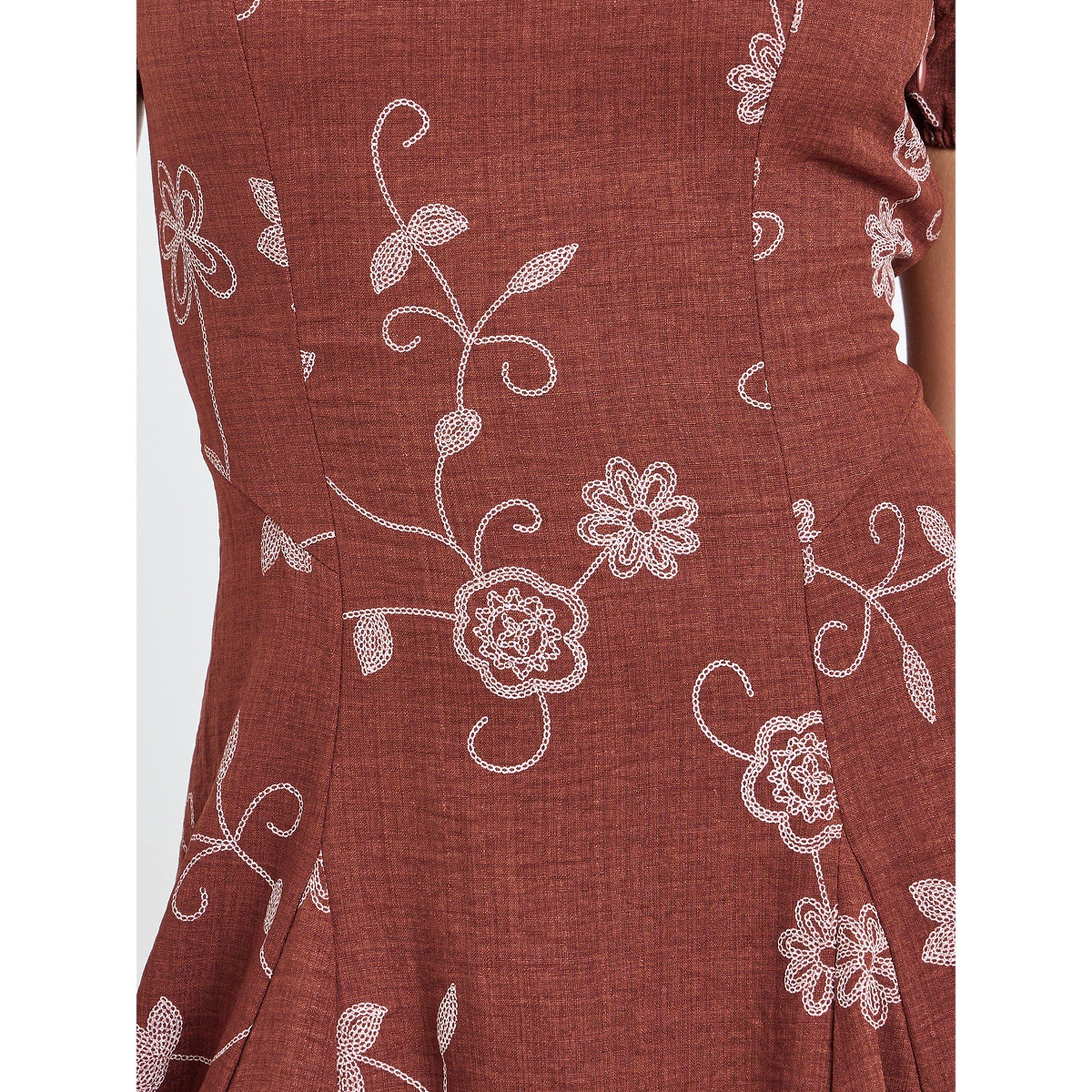 Styli Rust Floral Puff Sleeves Maxi Dress-women-clothing-dresses-image-5