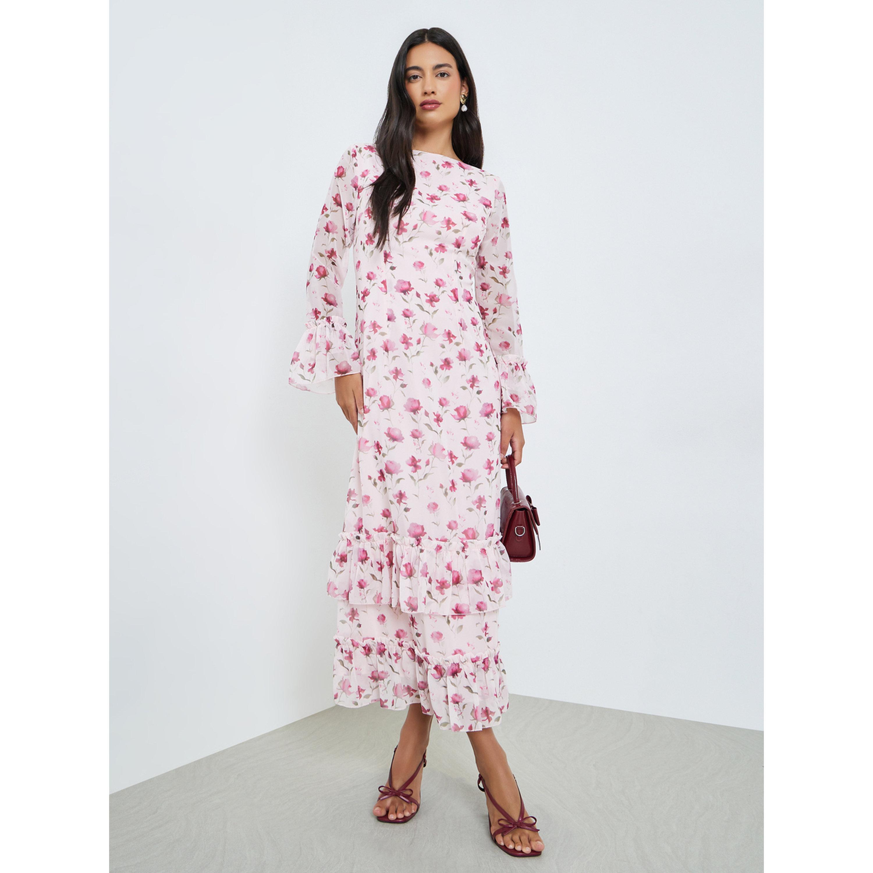 فستان طويل بطبعة زهور وكشكشة-women-clothing-dresses-image-1