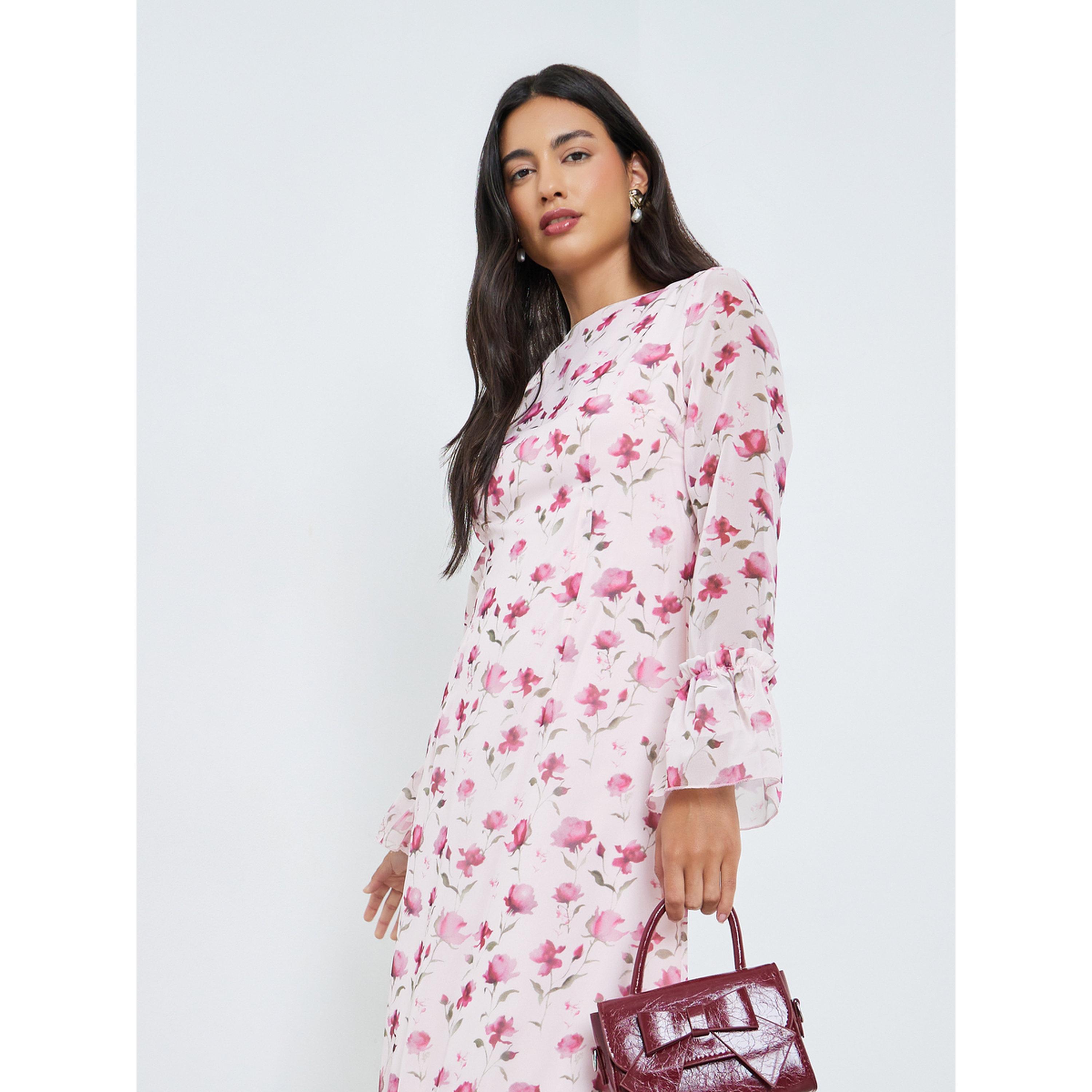 فستان طويل بطبعة زهور وكشكشة-women-clothing-dresses-image-2