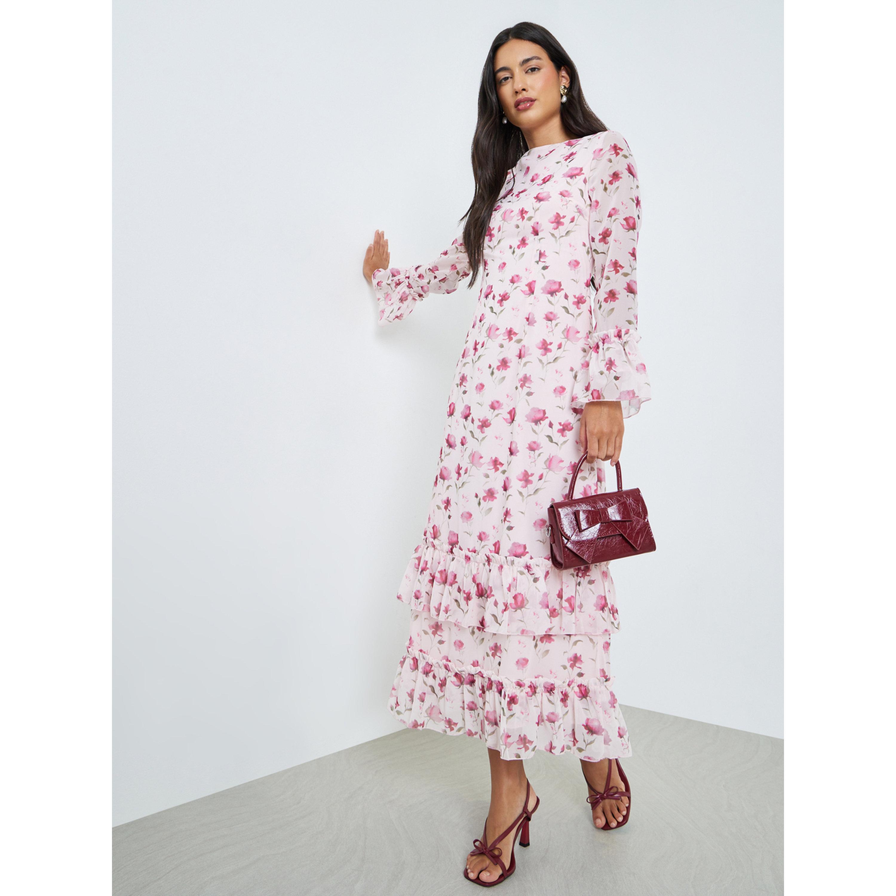 Styli Pink Floral Print Ruffled Maxi Dress-women-clothing-dresses-image-3
