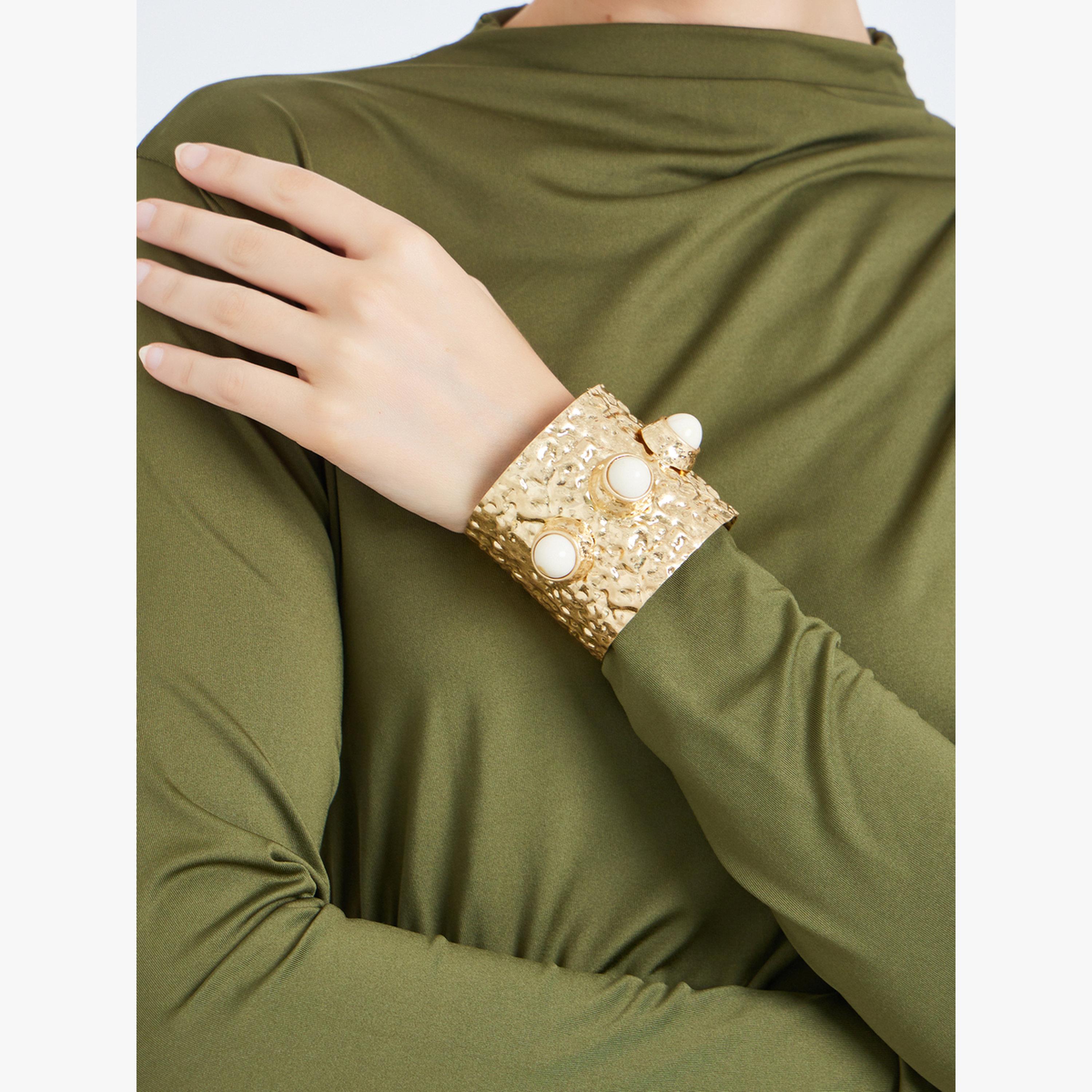 Styli Textured Cuff Bracelet with Faux Pearl Detail-women-watchesandjewellery-jewellery-banglesandbracelets-image-2
