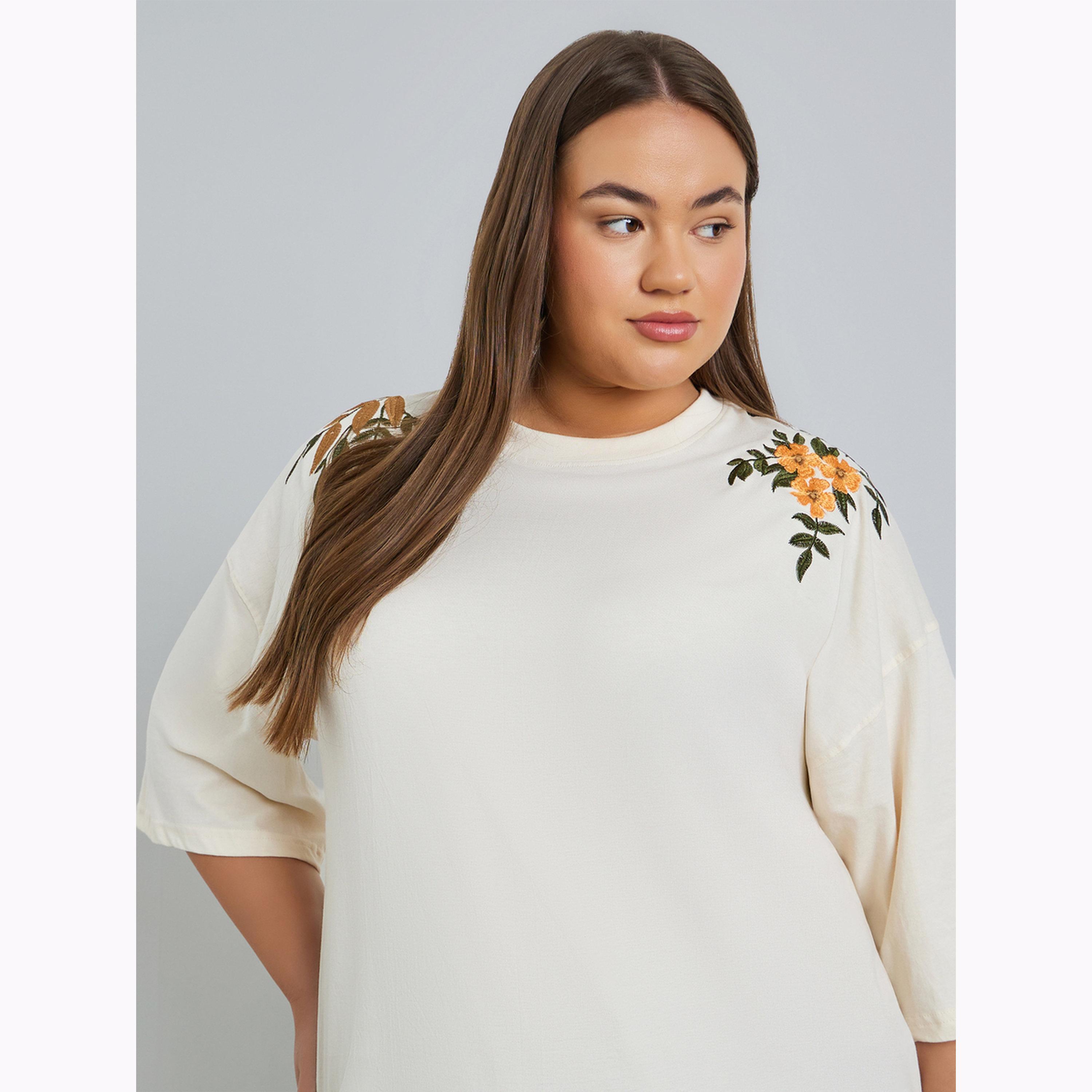 Styli Plus Size 100% Cotton Embroidered T-Shirt-women-clothing-tshirts-image-3