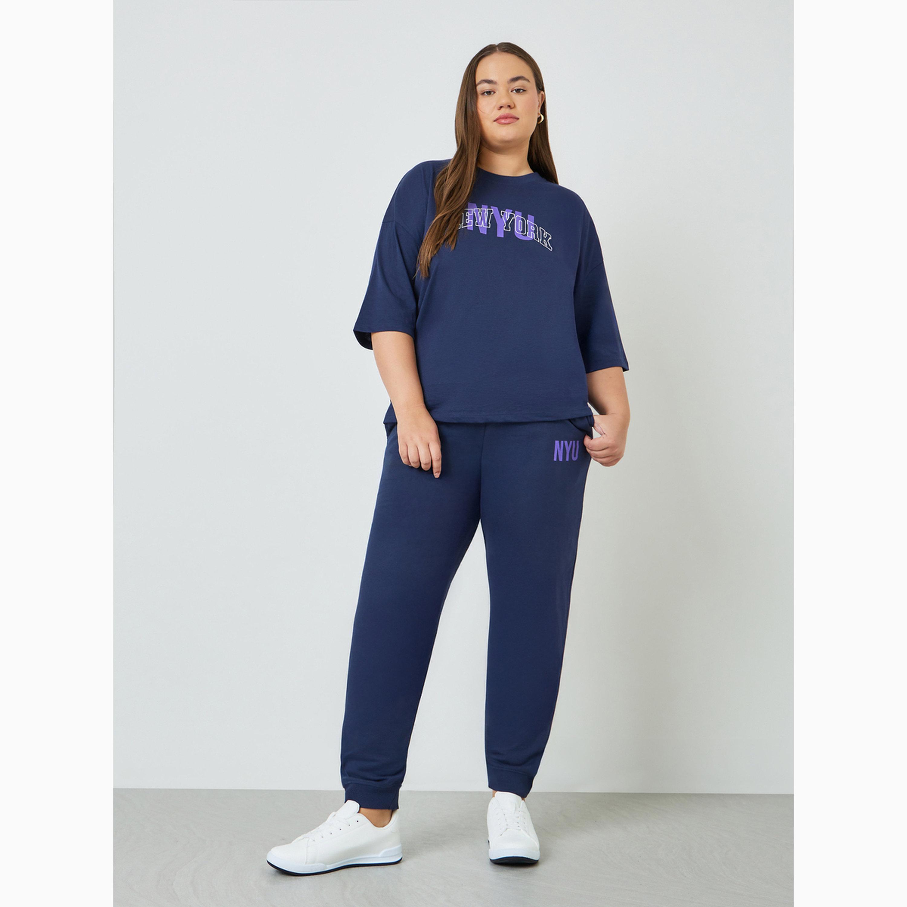 تي شيرت قطني أزرق كحلي بمقاس كبير-women-clothing-tshirts-image-2