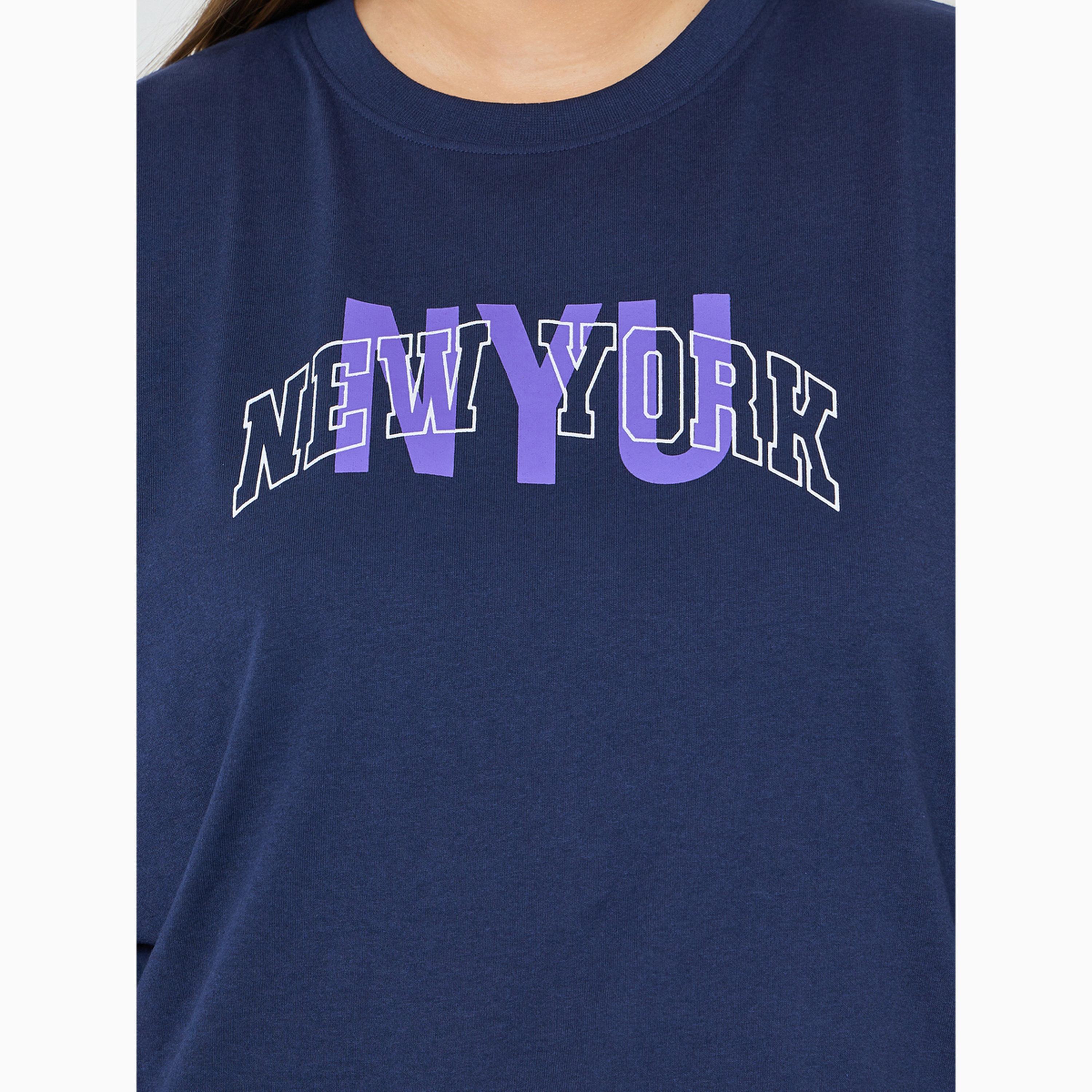 Styli Plus Size Navy Blue Cotton T-Shirt-women-clothing-tshirts-image-5