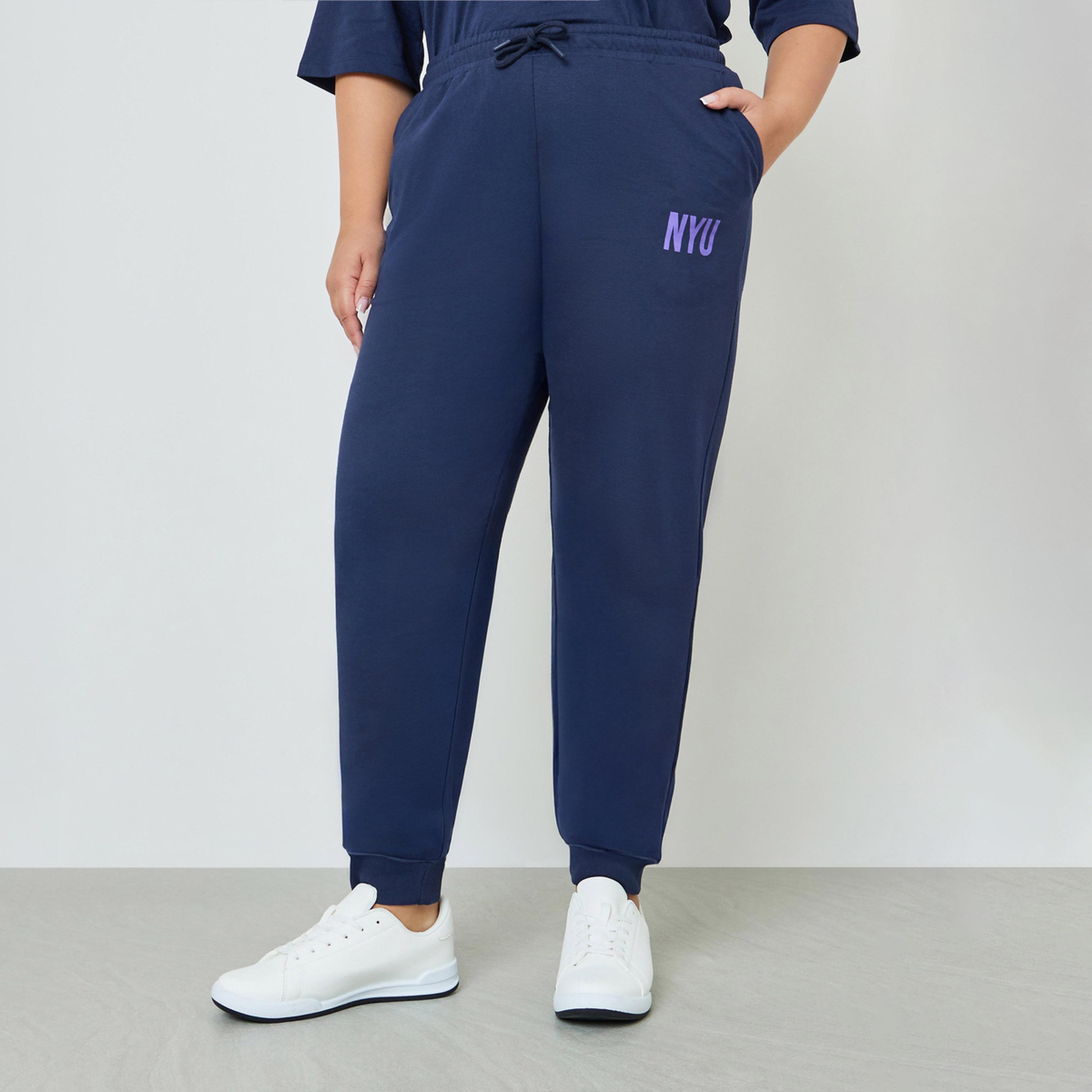 Styli Plus Size Navy Blue Joggers with Drawstring-women-clothing-bottoms-joggers-image-1
