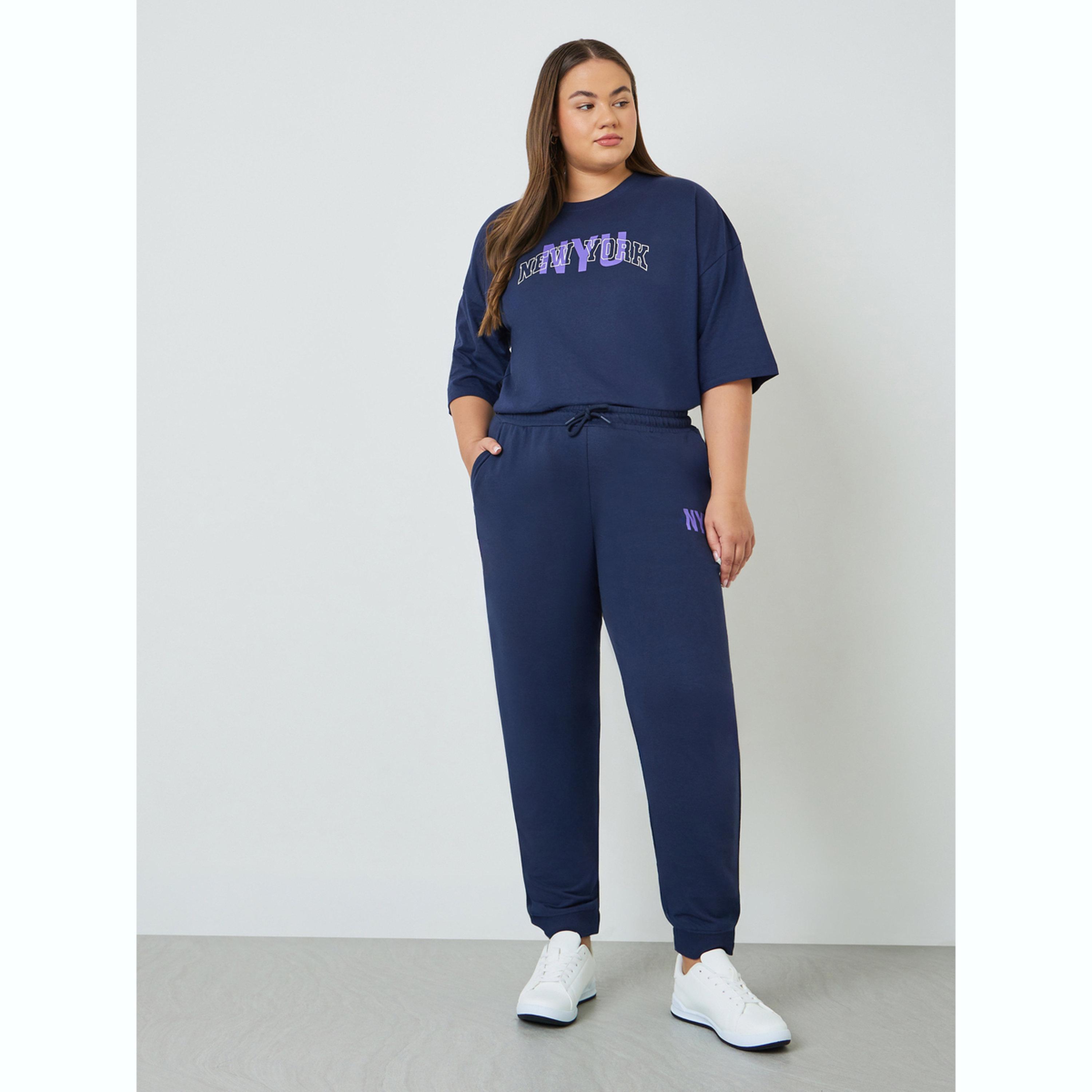 Styli Plus Size Navy Blue Joggers with Drawstring-women-clothing-bottoms-joggers-image-2