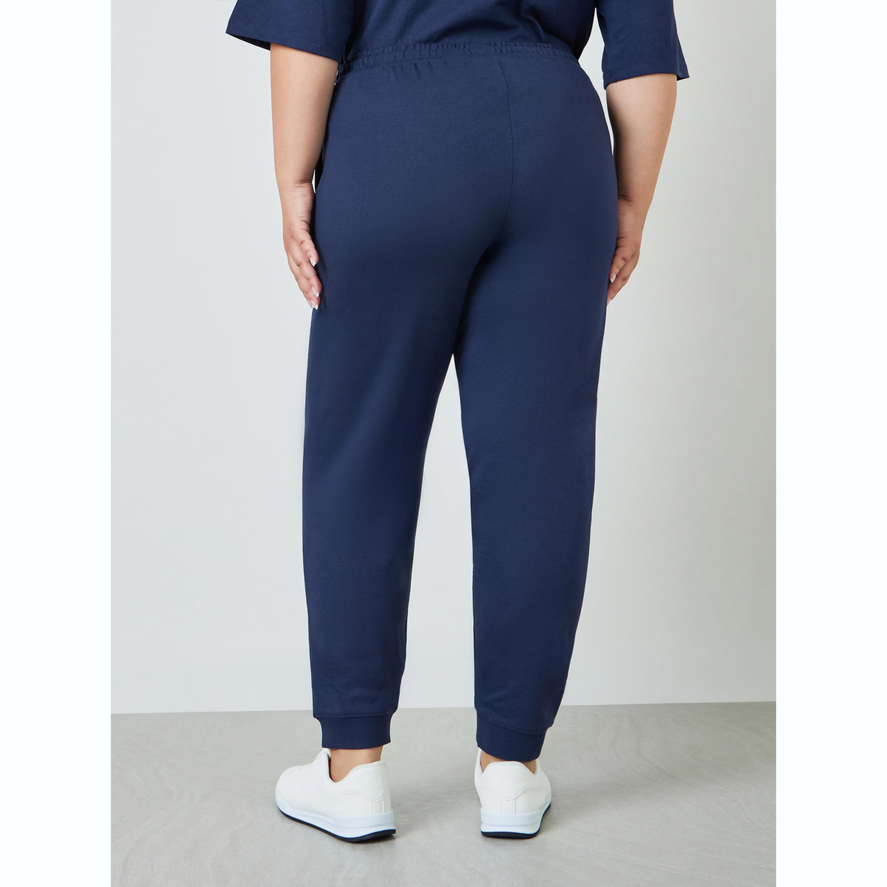 Styli Plus Size Navy Blue Joggers with Drawstring-women-clothing-bottoms-joggers-image-4