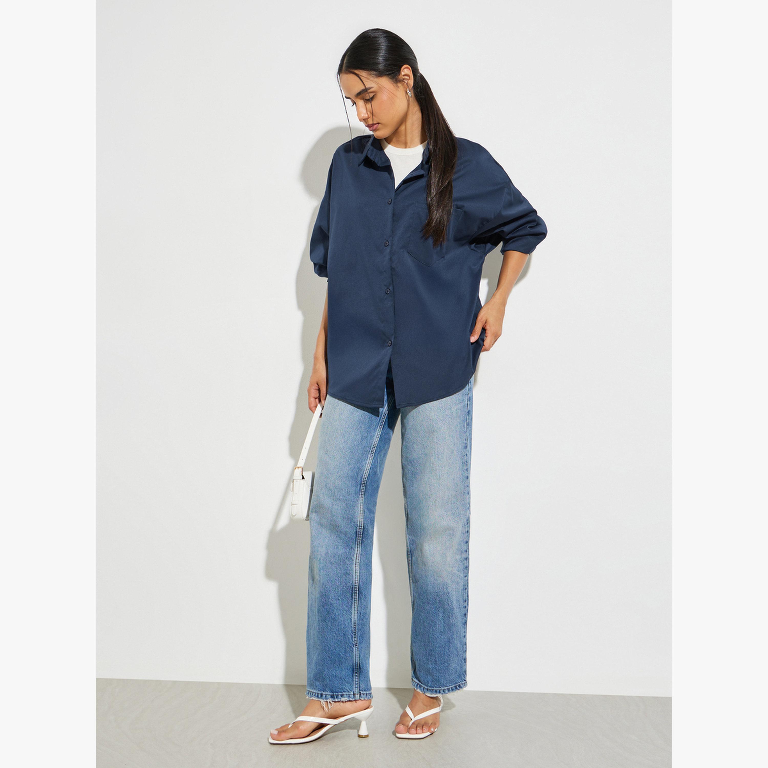 بلوزة مقاس كبير سادة بتفاصيل جيوب-women-clothing-shirtsandblouses-shirts-image-2