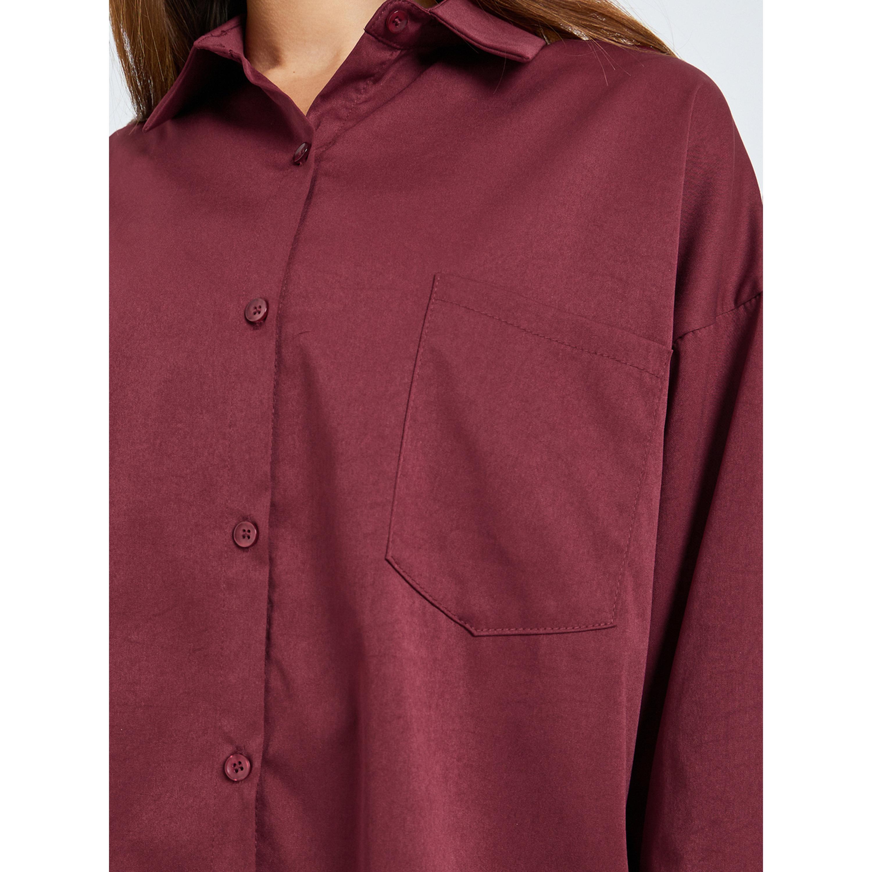 Styli Burgundy Oversized Shirt with Pocket-women-clothing-shirtsandblouses-shirts-image-5