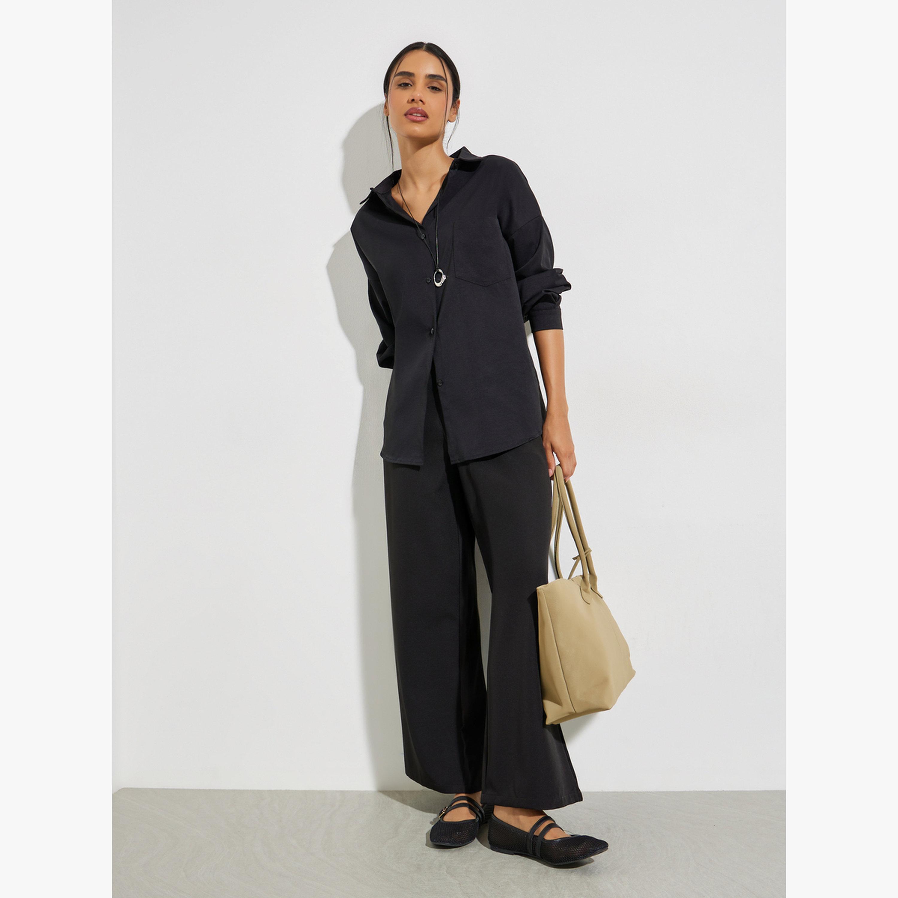 Styli Black Balloon Sleeve Oversized Shirt-women-clothing-shirtsandblouses-shirts-image-2