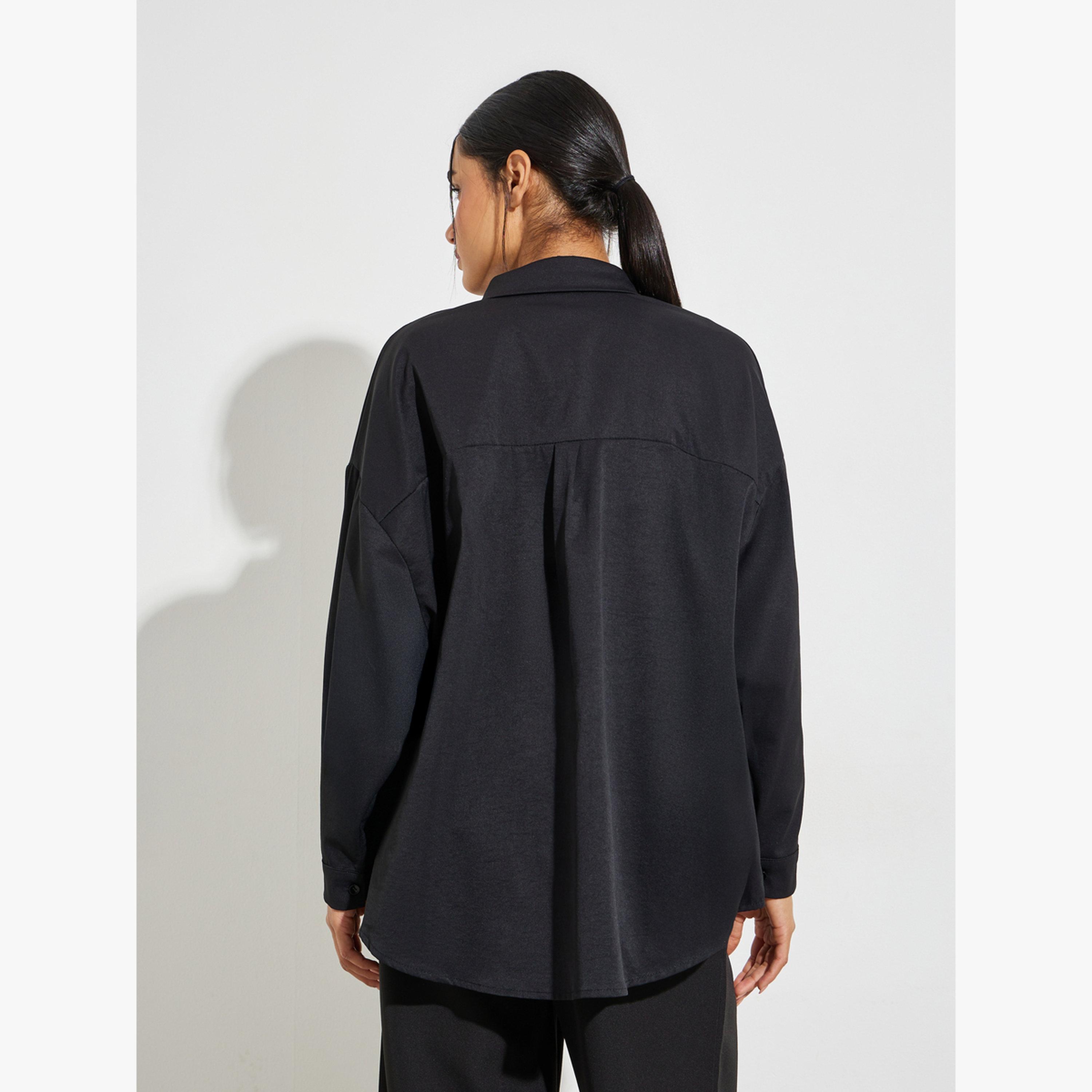 Styli Black Balloon Sleeve Oversized Shirt-women-clothing-shirtsandblouses-shirts-image-4