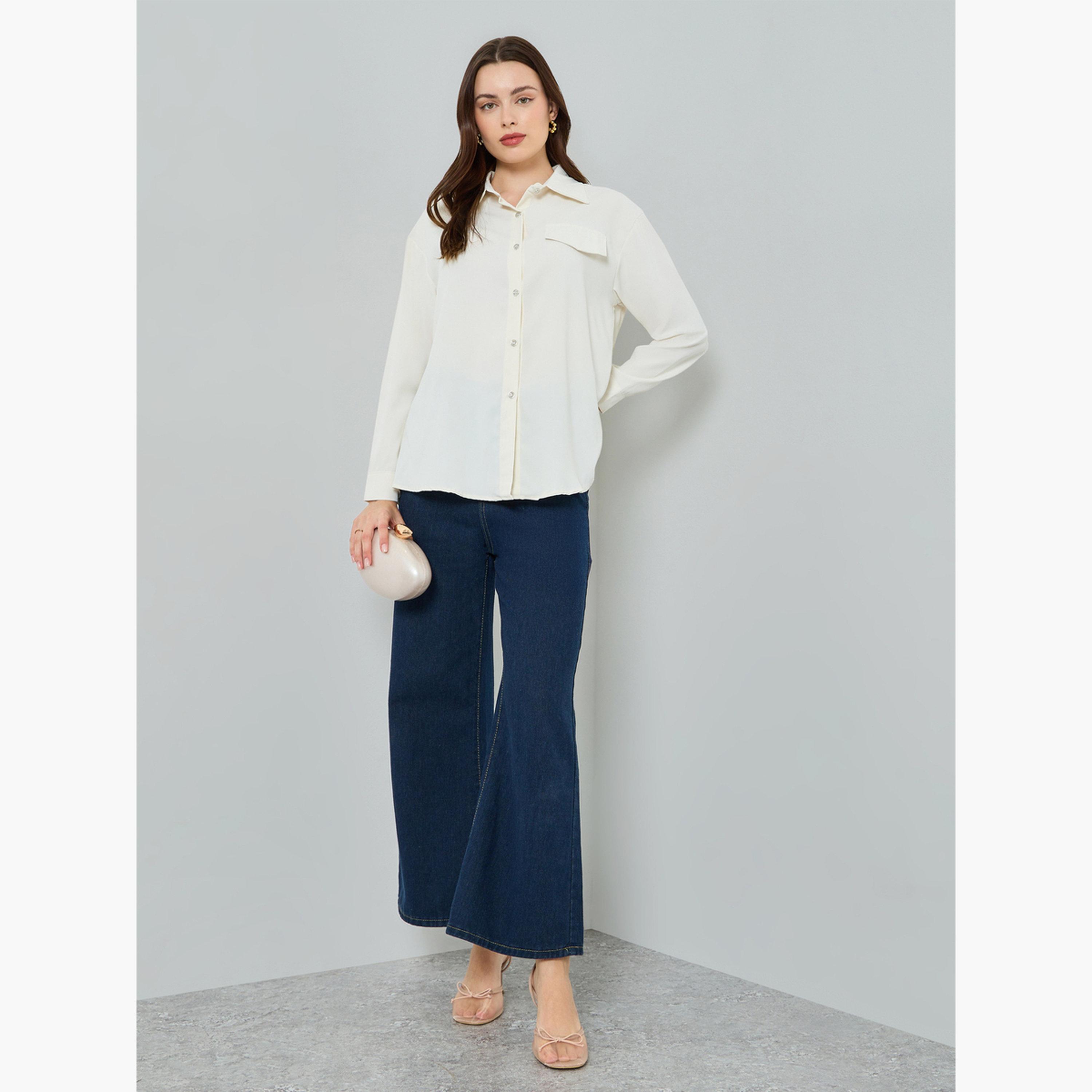 بلوزة بأزرار وأكمام طويلة بيج-women-clothing-shirtsandblouses-shirts-image-2