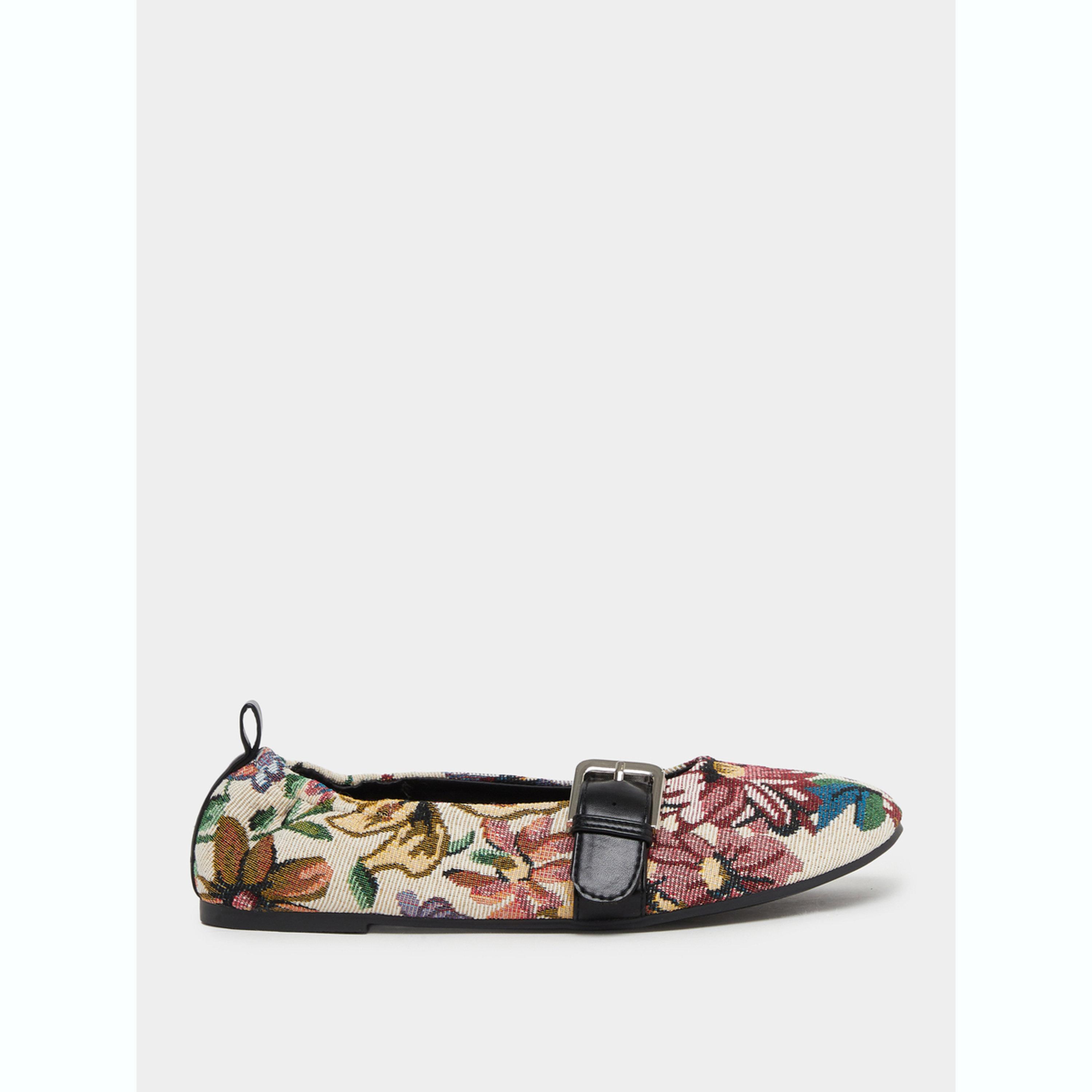 Styli Beige Jacquard Floral Ballerina-women-shoes-ballerinas-image-2