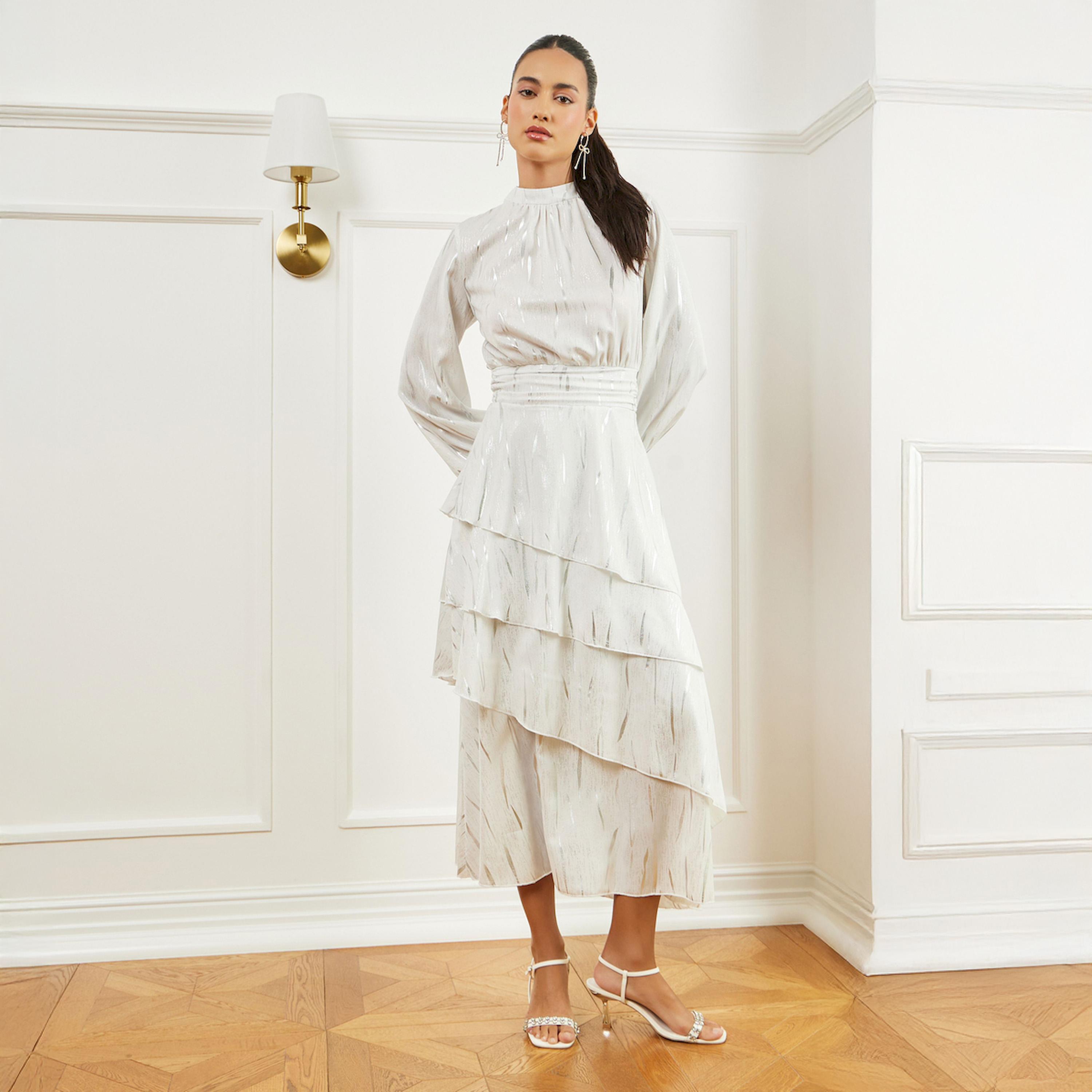 Styli Off-White Textured Layered Maxi Dress-women-clothing-dresses-image-1