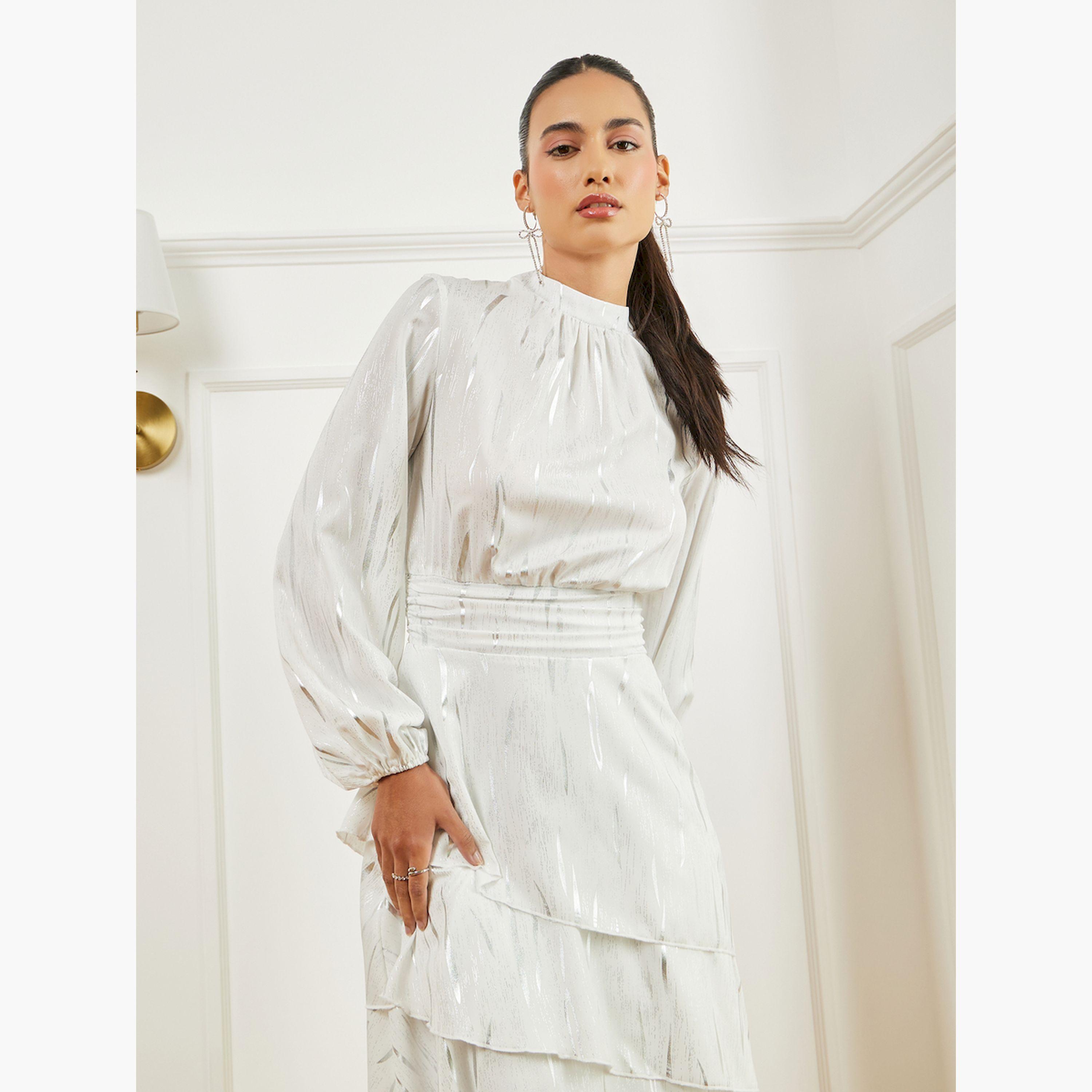 Styli Off-White Textured Layered Maxi Dress-women-clothing-dresses-image-3