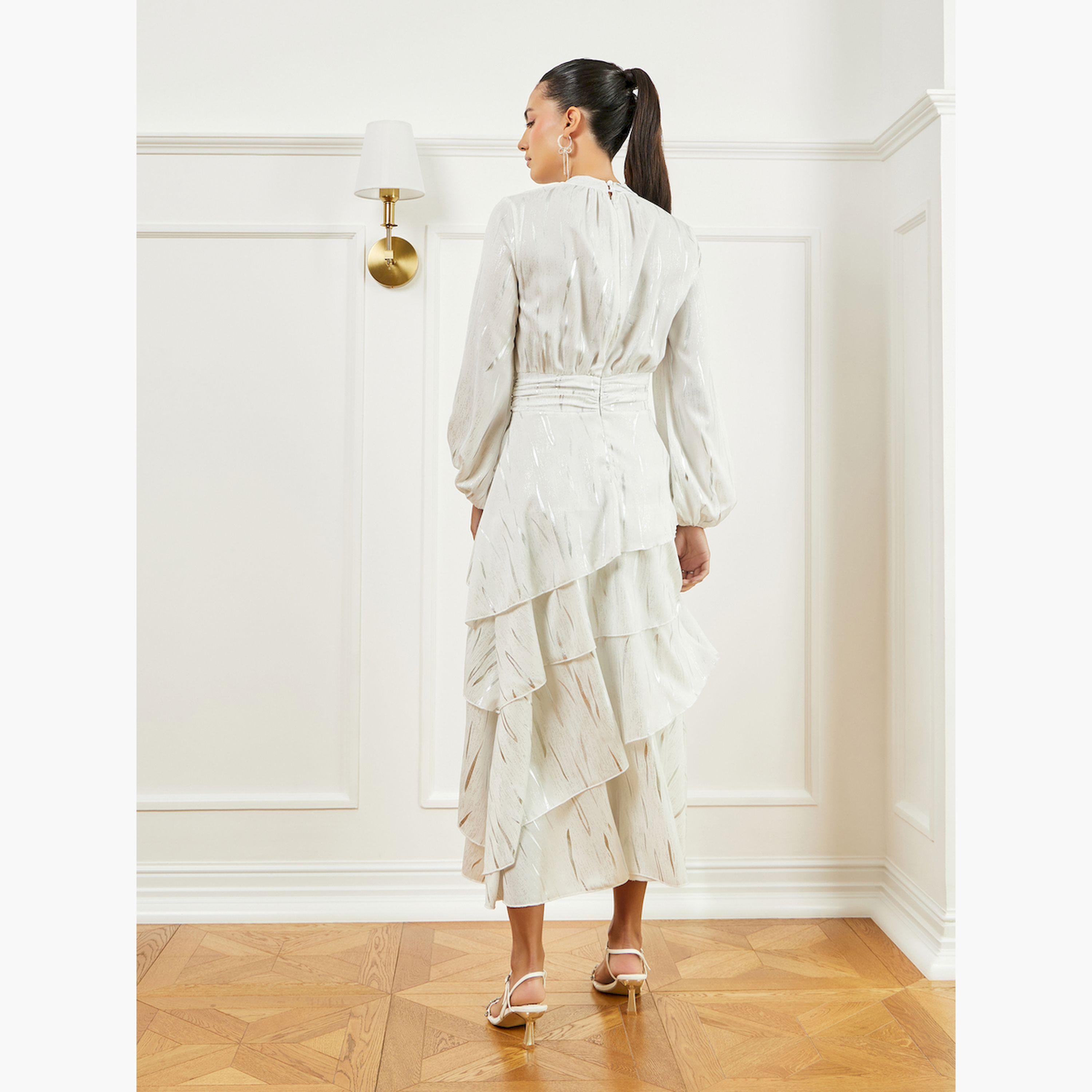 Styli Off-White Textured Layered Maxi Dress-women-clothing-dresses-image-4