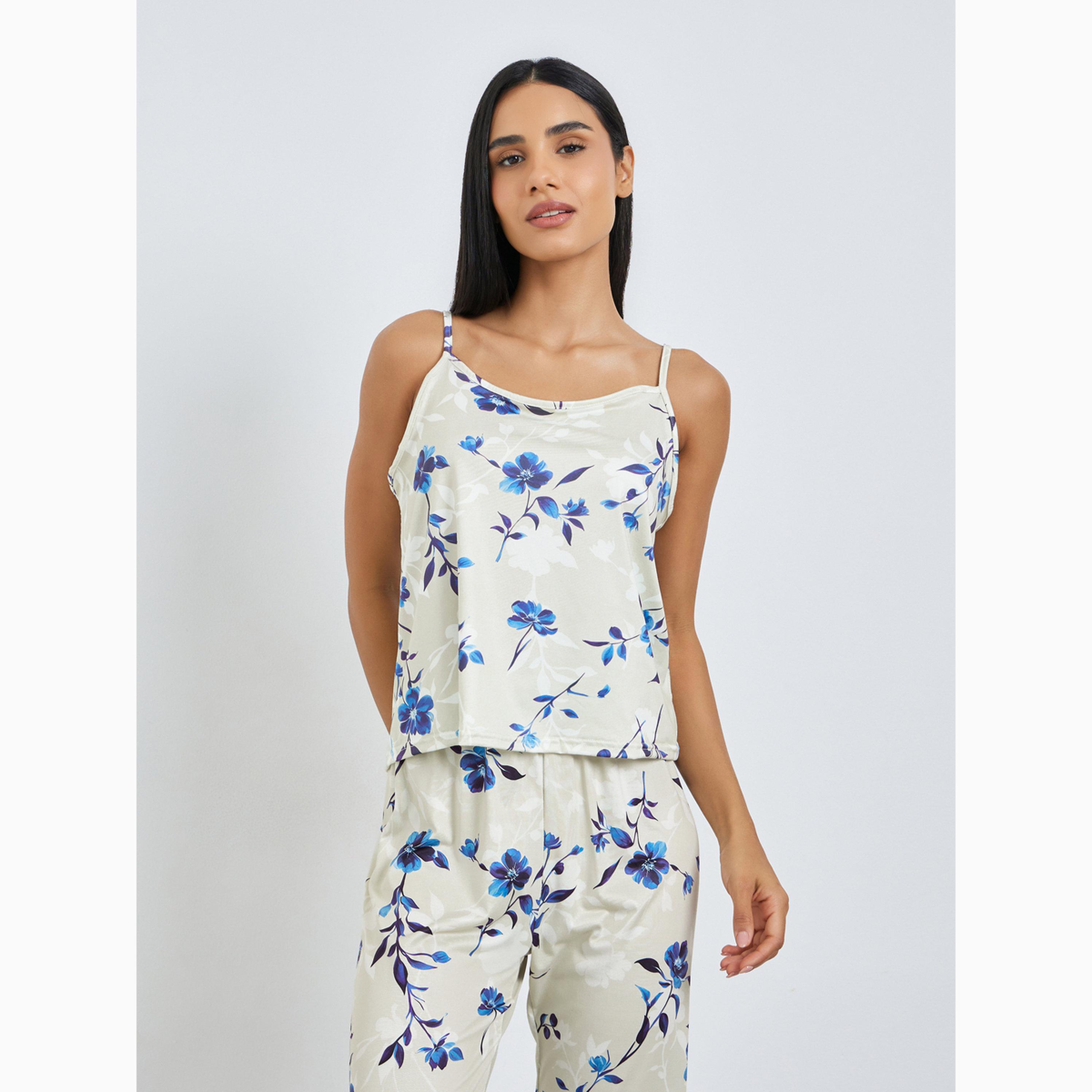 مجموعة من 3 بيجاما وروب وبلوزة كامي بطبعة زهور-women-clothing-nightwear-pyjamas-longsets-image-4