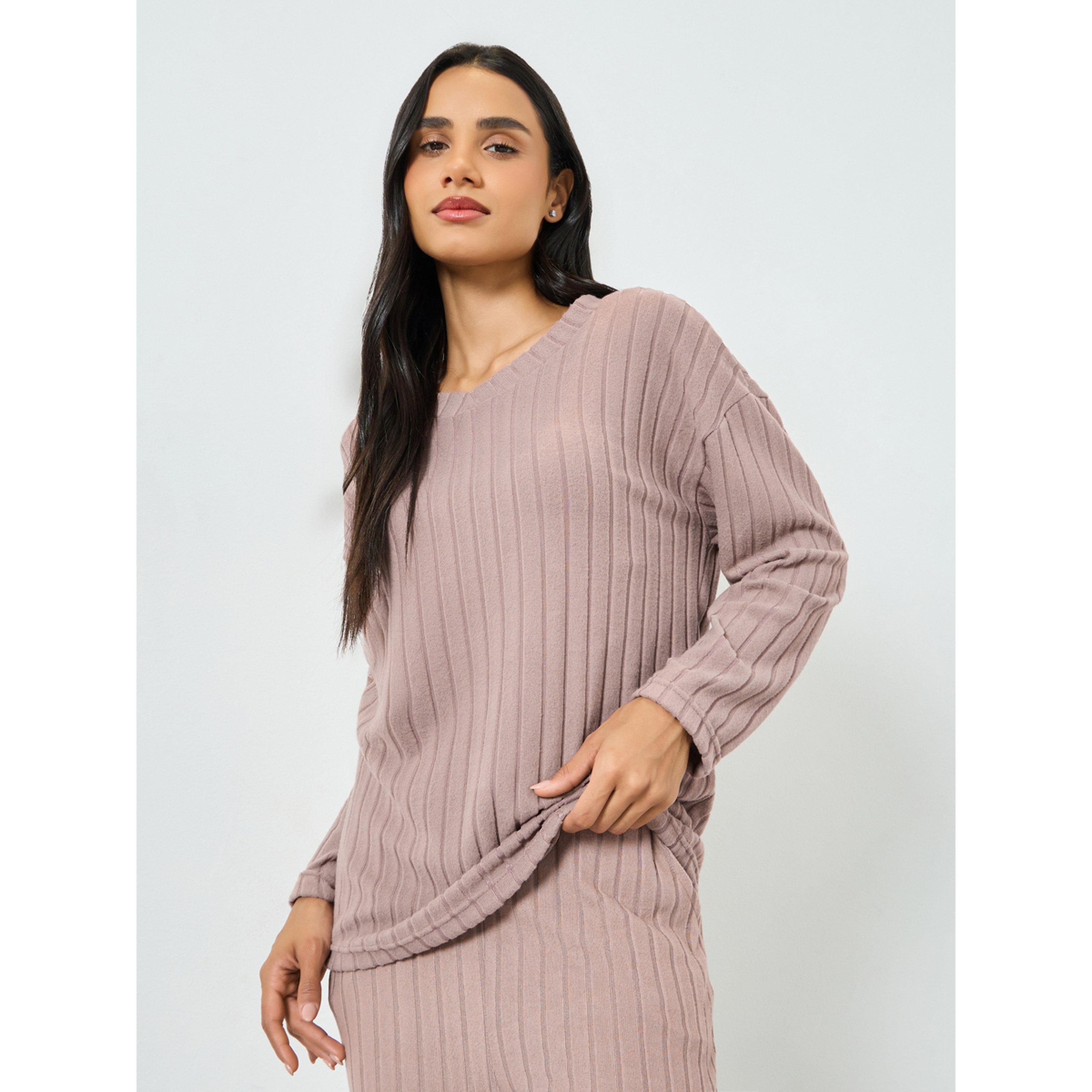 طقم بيجاما من بنطال وبلوزة مضلعة بأكمام طويلة-women-clothing-nightwear-pyjamas-longsets-image-2