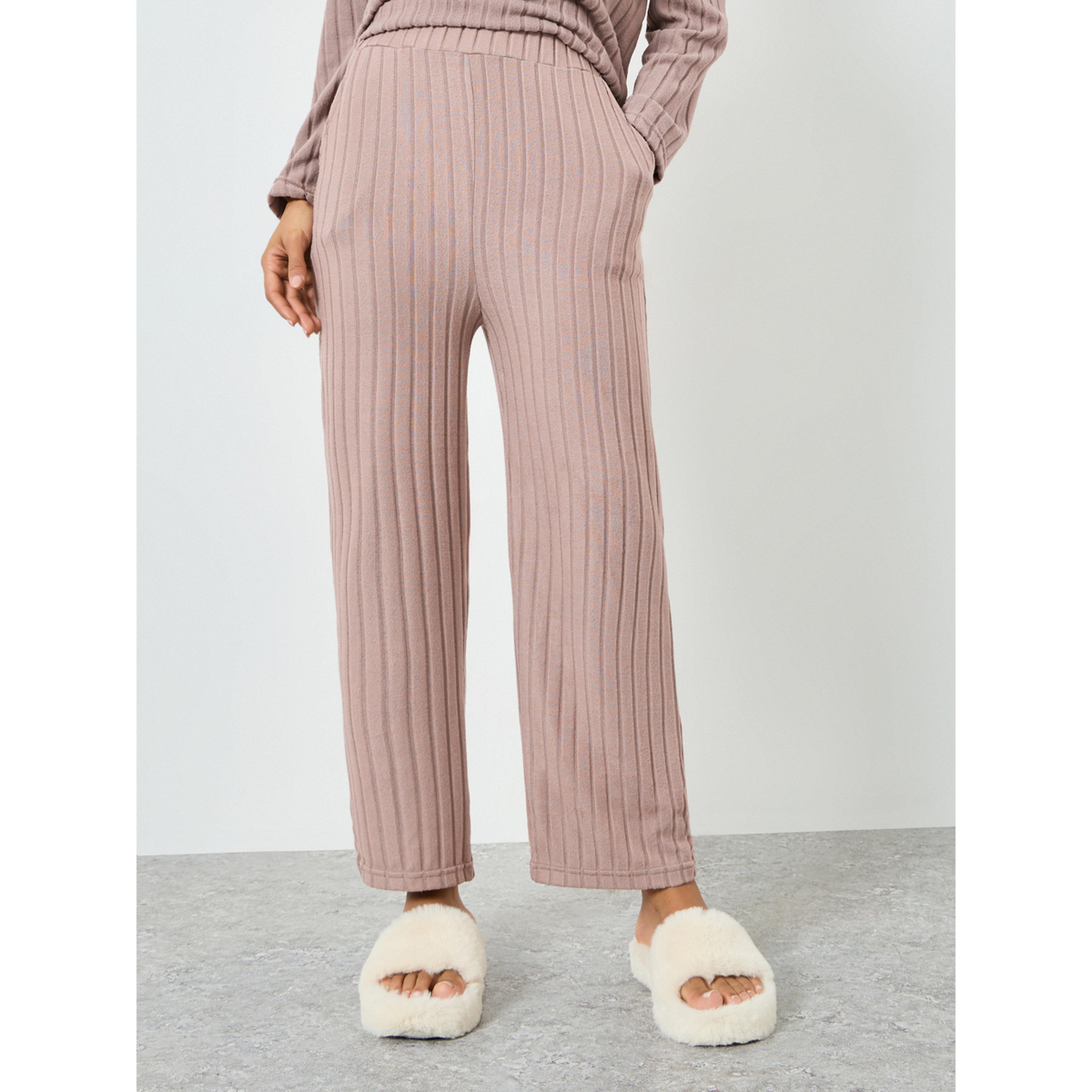Styli Pink Long Sleeve Ribbed Top and Pyjama Set-women-clothing-nightwear-pyjamas-longsets-image-5