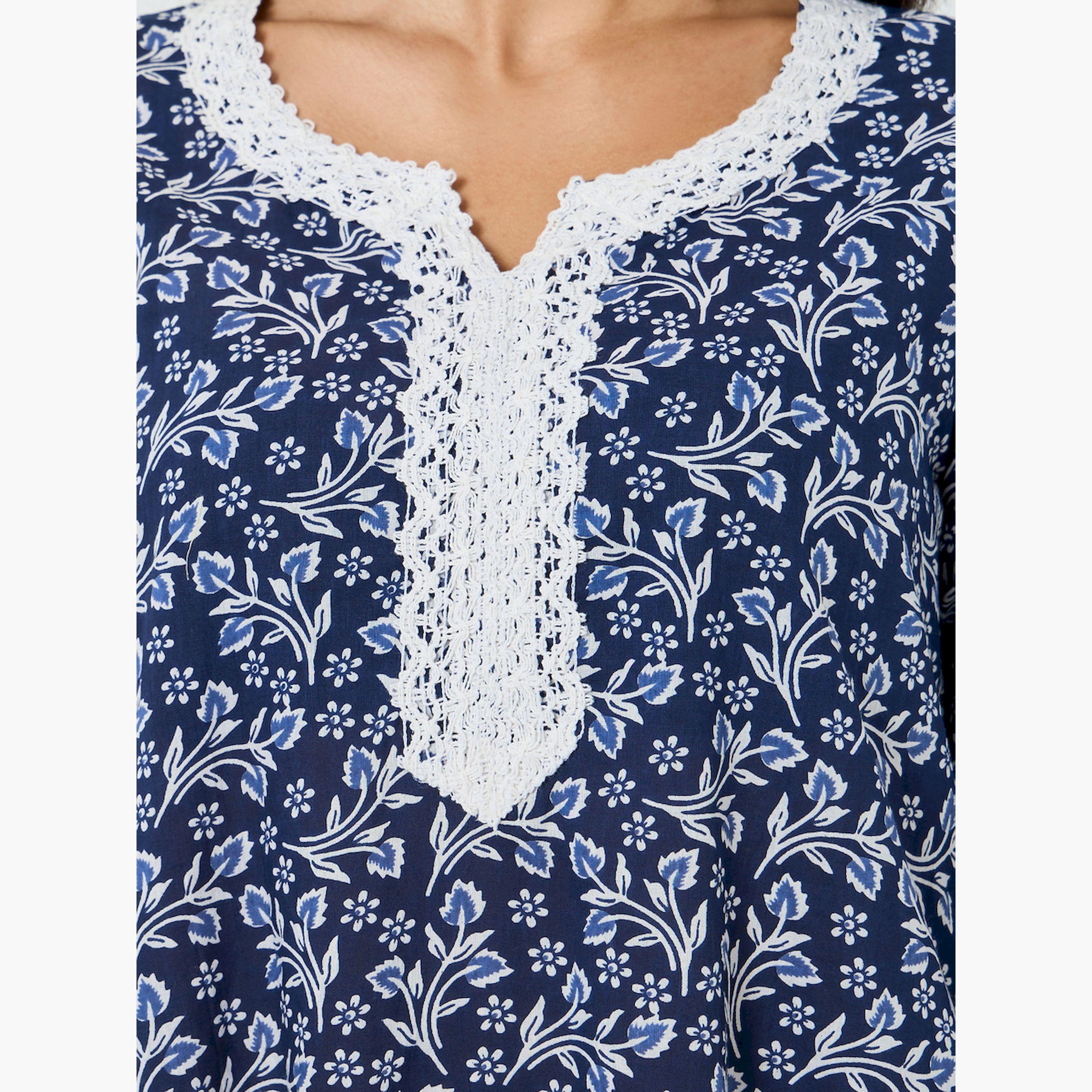 جلابية بحافة واسعة وطبعة زهور مع تفاصيل دانتيل-women-arabicclothing-jalabiyas-image-4
