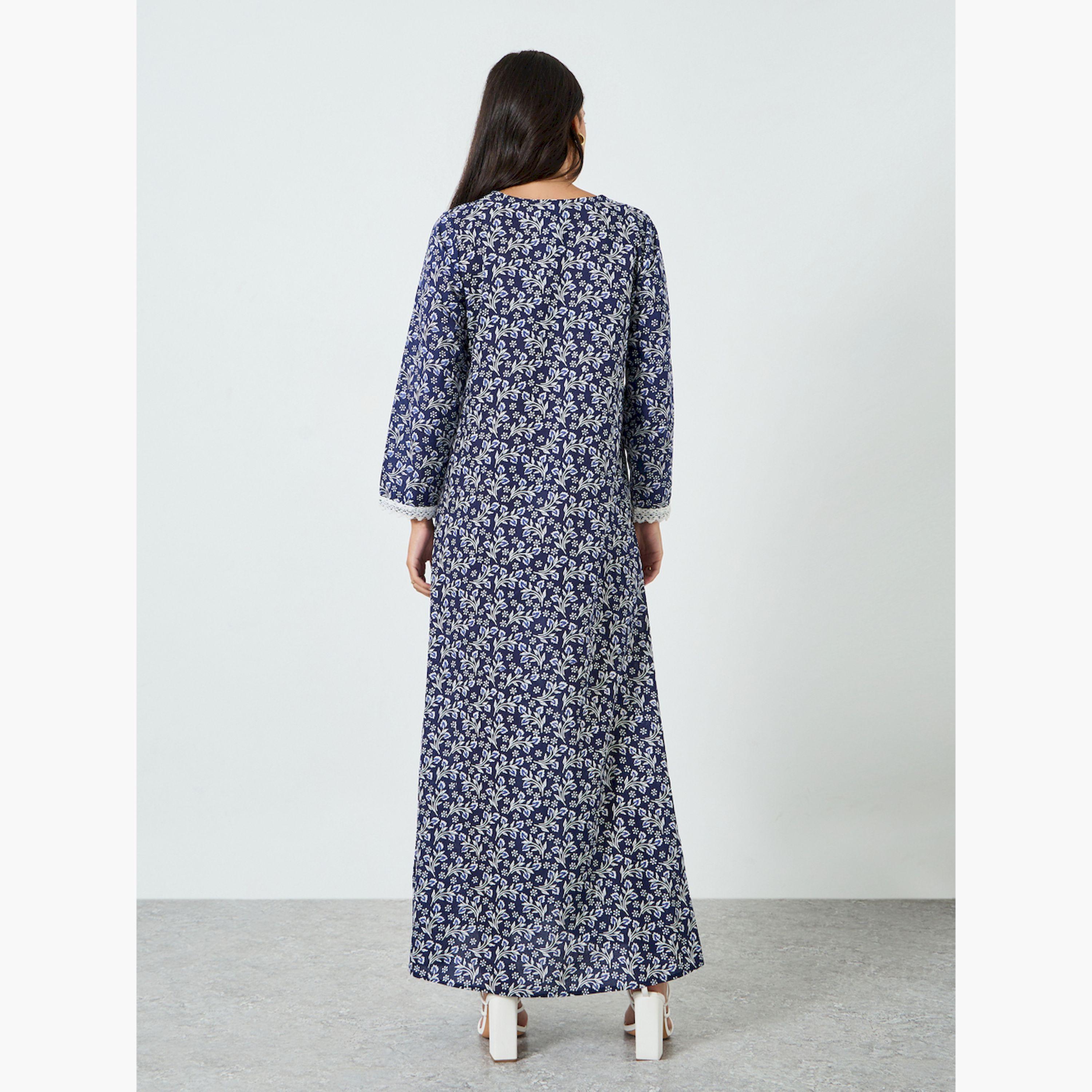 جلابية بحافة واسعة وطبعة زهور مع تفاصيل دانتيل-women-arabicclothing-jalabiyas-image-5